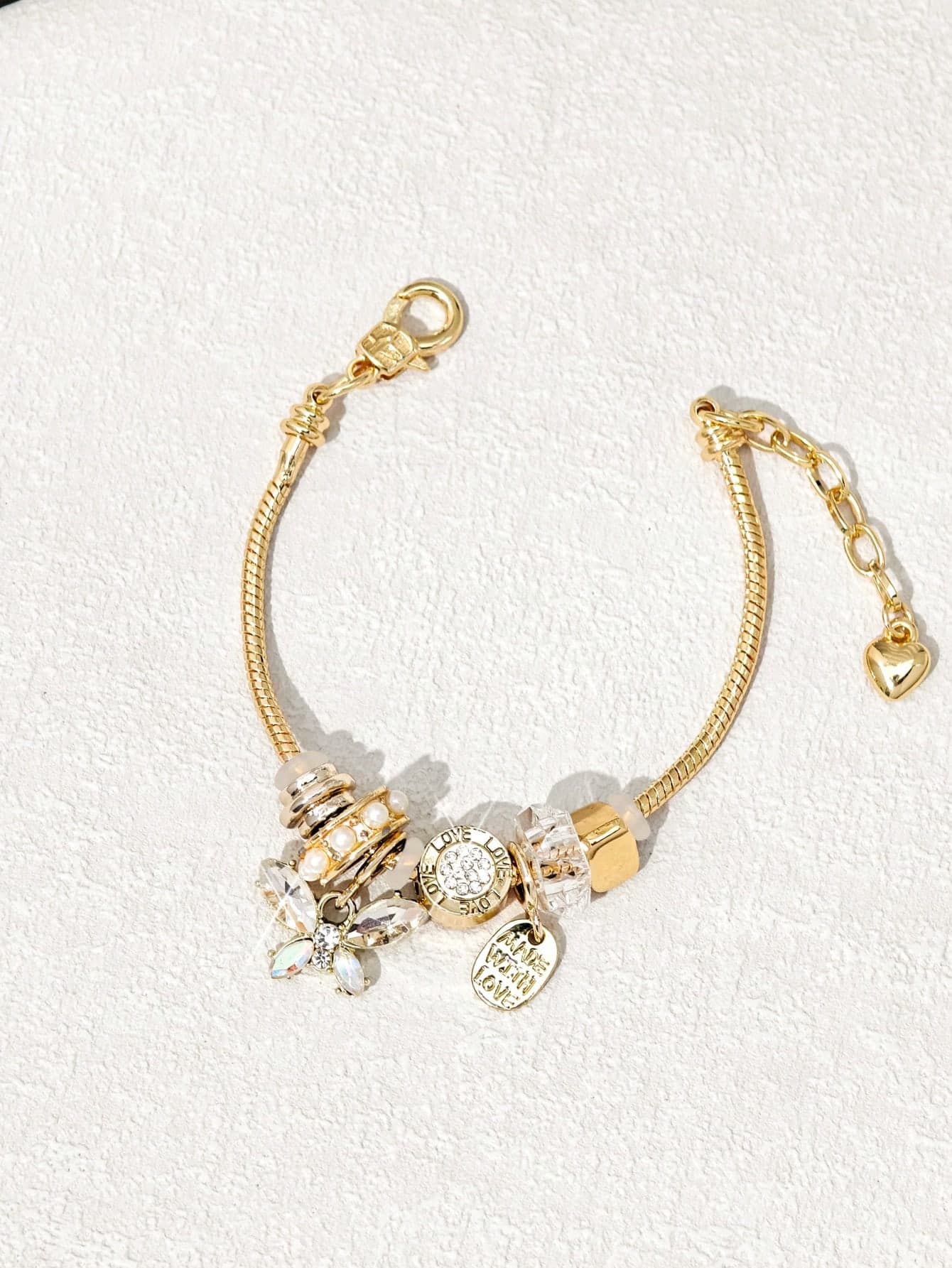 1pc Women's Multi-Color Heart & Butterfly Pendant Adjustable Bracelet (Rhinestone Position Random)