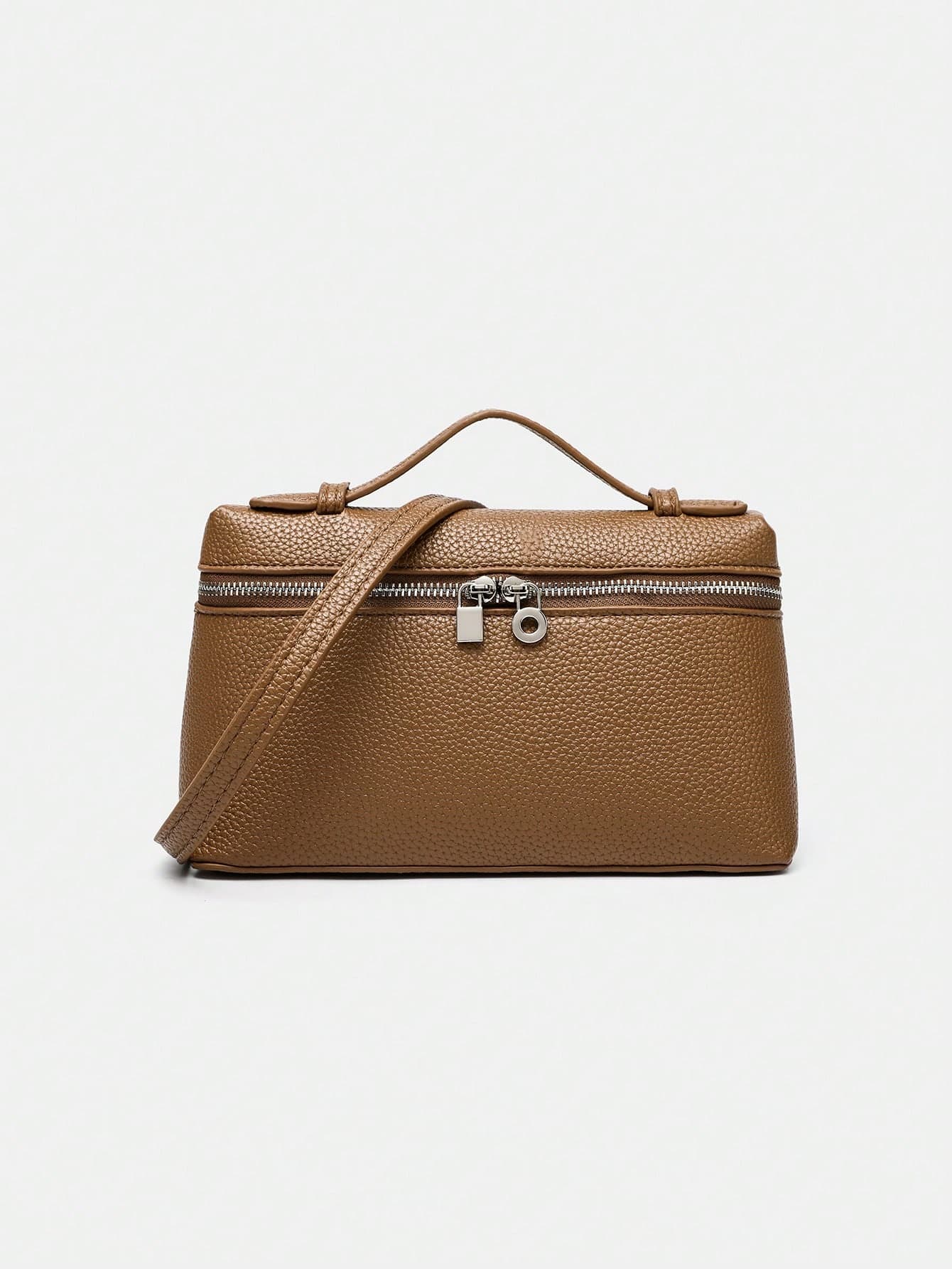 1pc Plain Litchi Pattern PU Leather Square Handbag, Women Fashion Small Shoulder Bag For Daily Commute