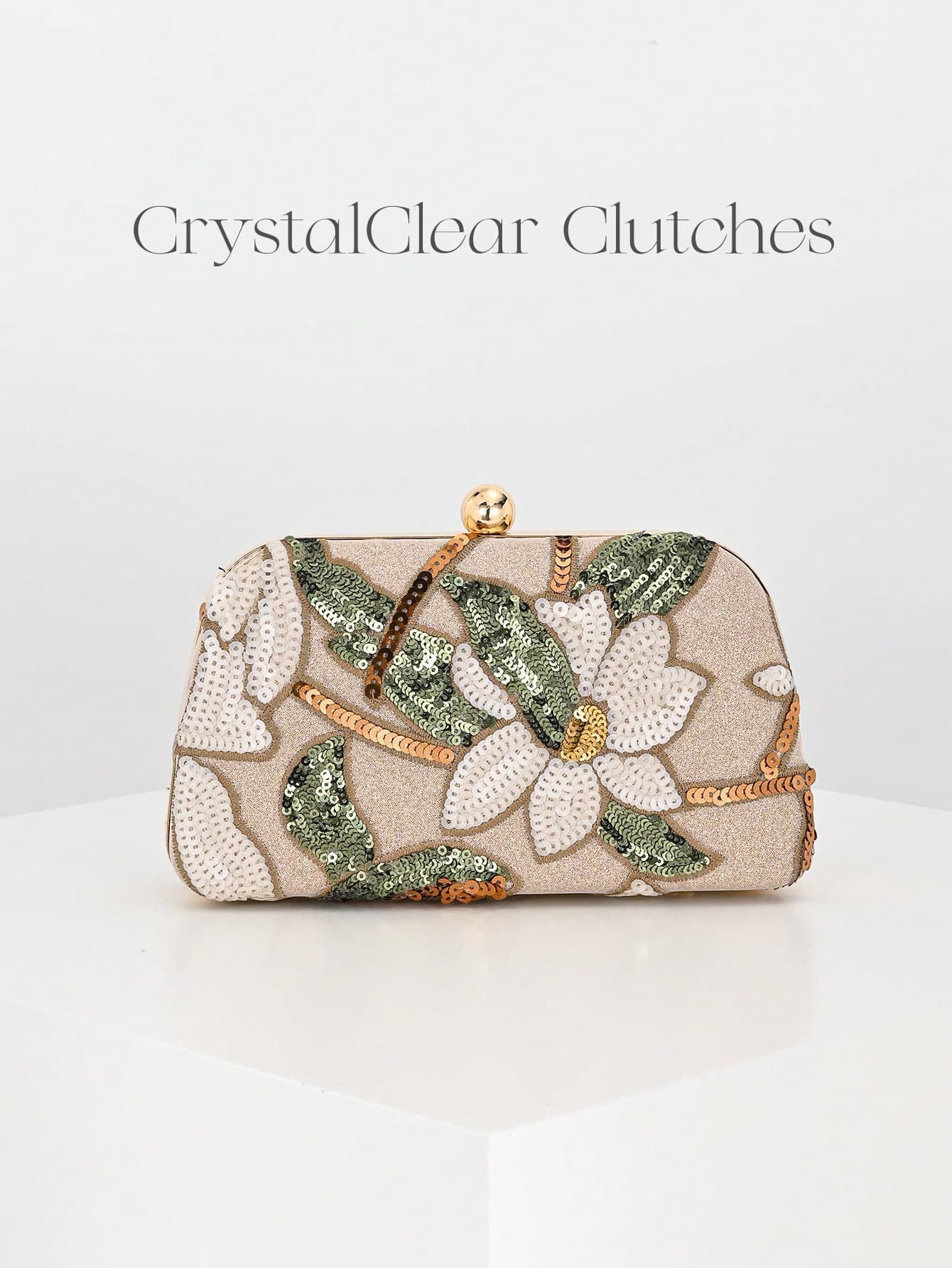Elegant Shiny Multi-Color Leaf & Floral Patchwork Crossbody Clutch Bag, Wedding, Randomly Patterned,Bride