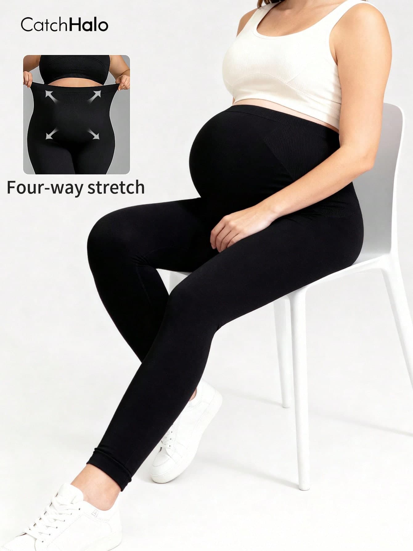 Plus Size Maternity Pants, High Waist Elastic Belly Support Maternity Pants, Black, Comfortable Maternity Yoga Casual Pants Sports