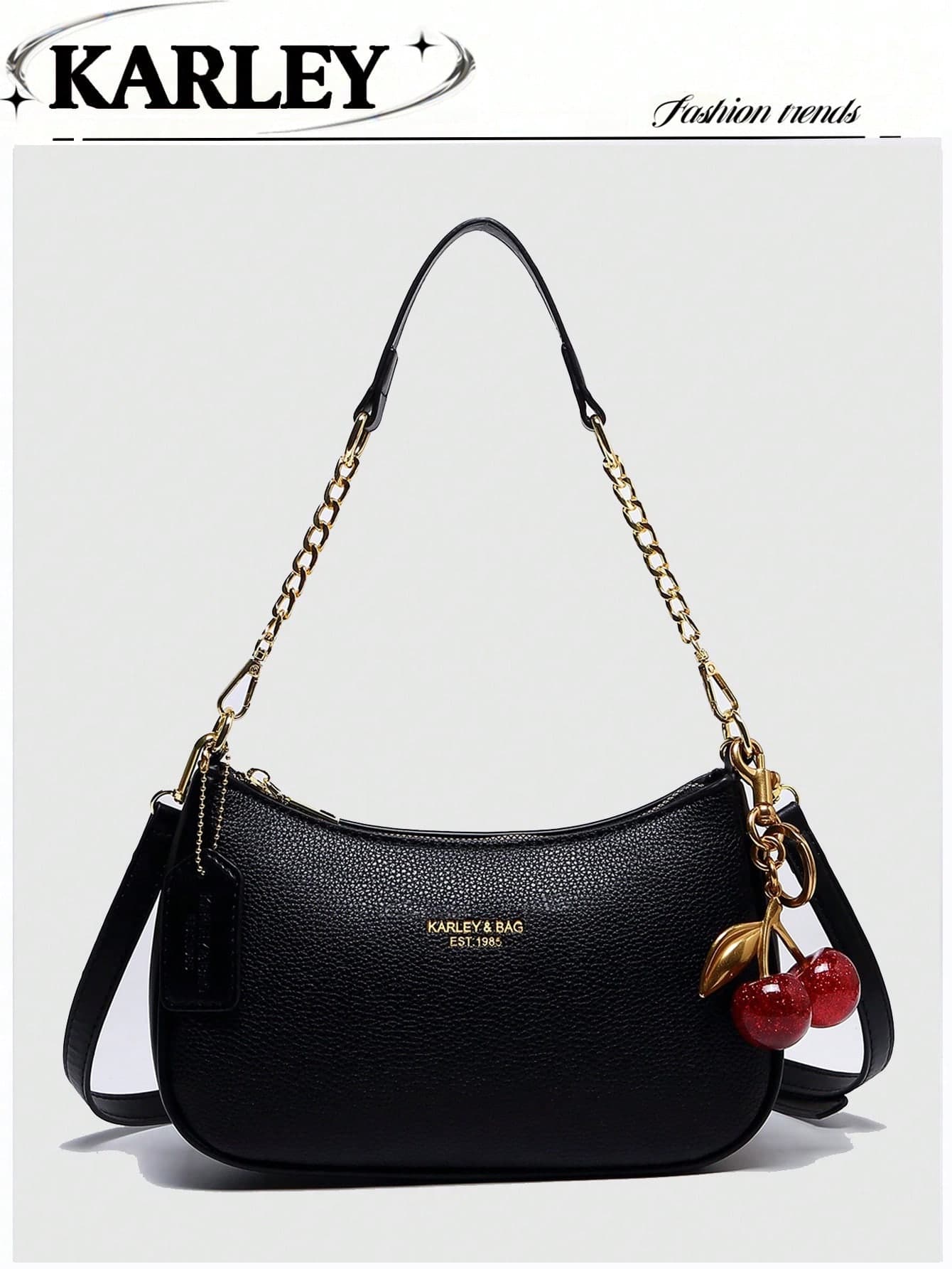 Classic Versatile Letter Graphic Design Solid Color PU Leather Crescent Shoulder/Underarm Bag,  Suitable For Shopping, Can Be Worn Crossbody