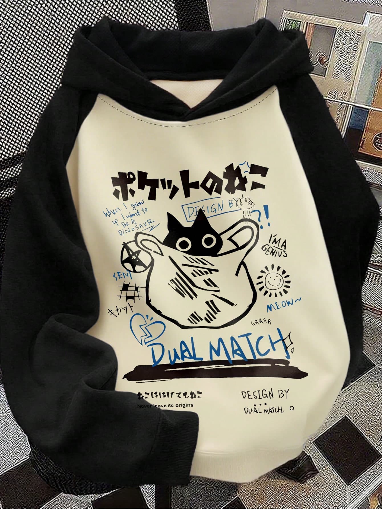 Teen Girl 1pc Cute & Lively Cat Theme Colorblock Loose Fit Long Sleeve Hooded Sweatshirt, Back To School/Graduation