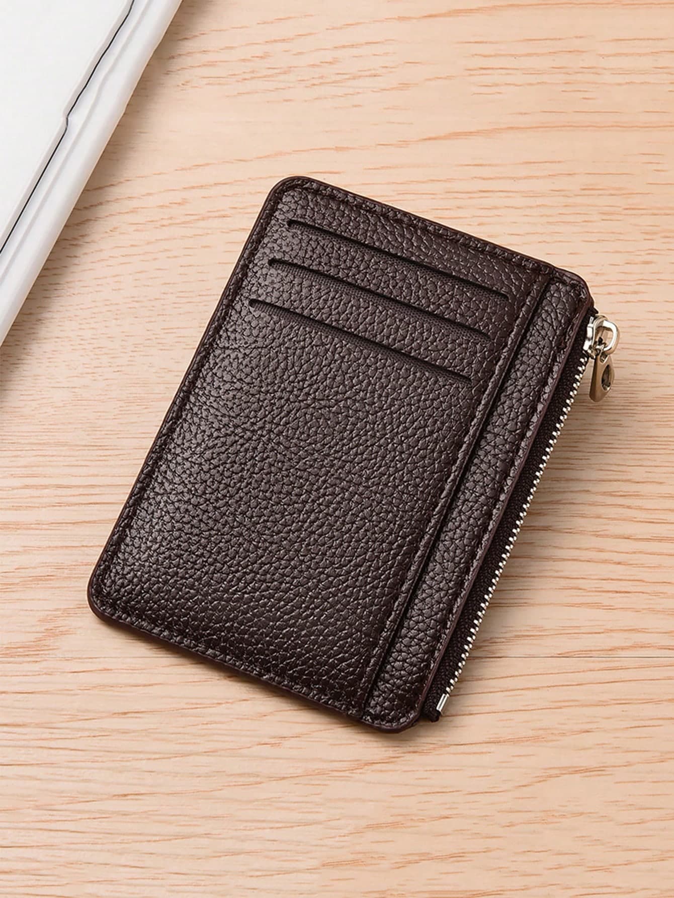 9-Slot Ultra-Thin Zipper Credit Card Holder, 100% Genuine PU Leather Men's Wallet, Slim Minimalist Coin Purse, Mini Wallet, Men's Wallet, Genuine Leather Small Wallet, Card Holder, Coin Purse, Men's Gift, Retro Father's Day Gift
