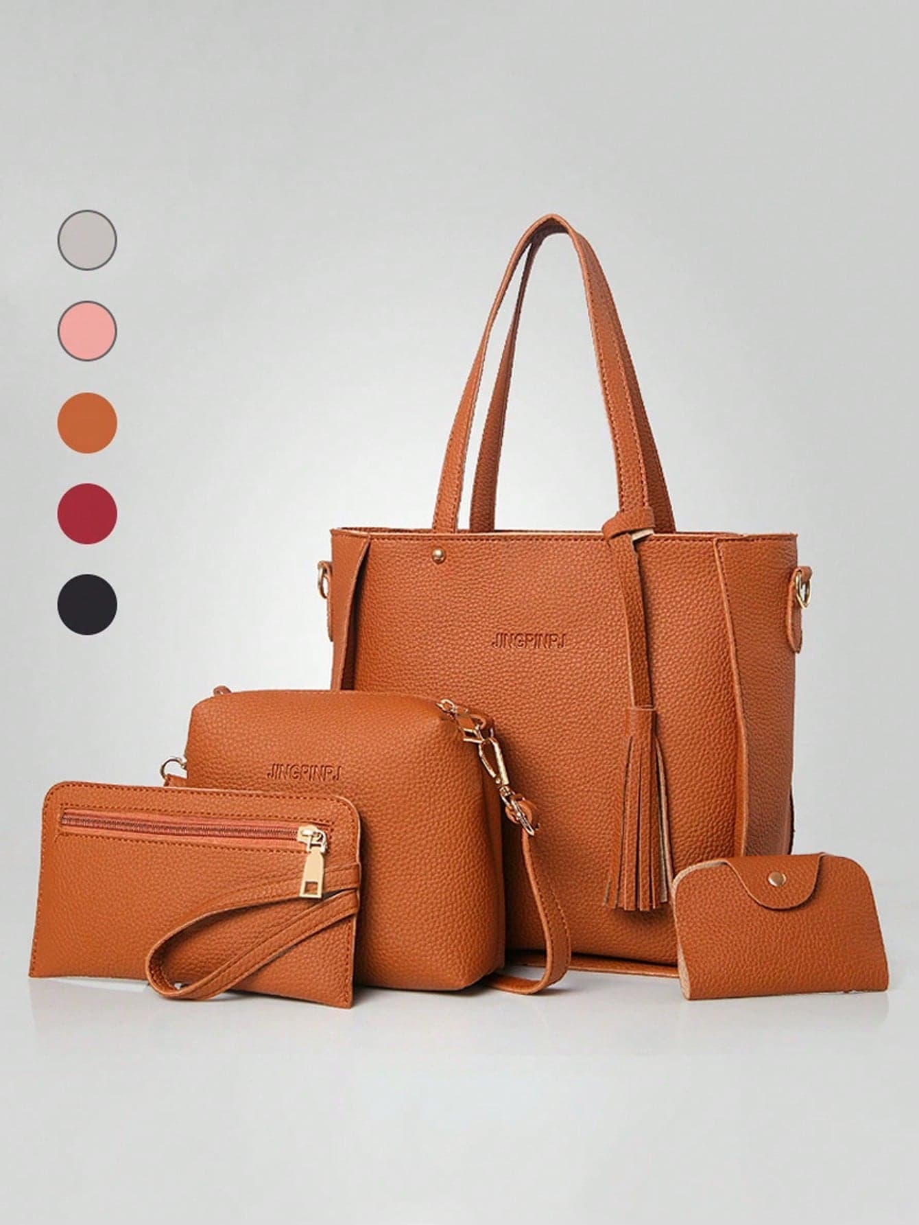 2026 Fashion 4-Piece Women's Shoulder Bag Set, Elegant Minimalist PU Material Korean Style 4-Piece Shoulder Bag, Large Capacity Crossbody Bag, Ladies Handbag, Multi-Color Fashionable Sweet 4-Piece Bag Set, Women's Handbag Set, Fashionable Crossbody Bag And Shoulder Bag Combo, Solid Color Plum Blossom Texture, Polyester Lining, Washable, Perfect Gift For 11 Festivals, Ideal For Postmen, Christmas Gift