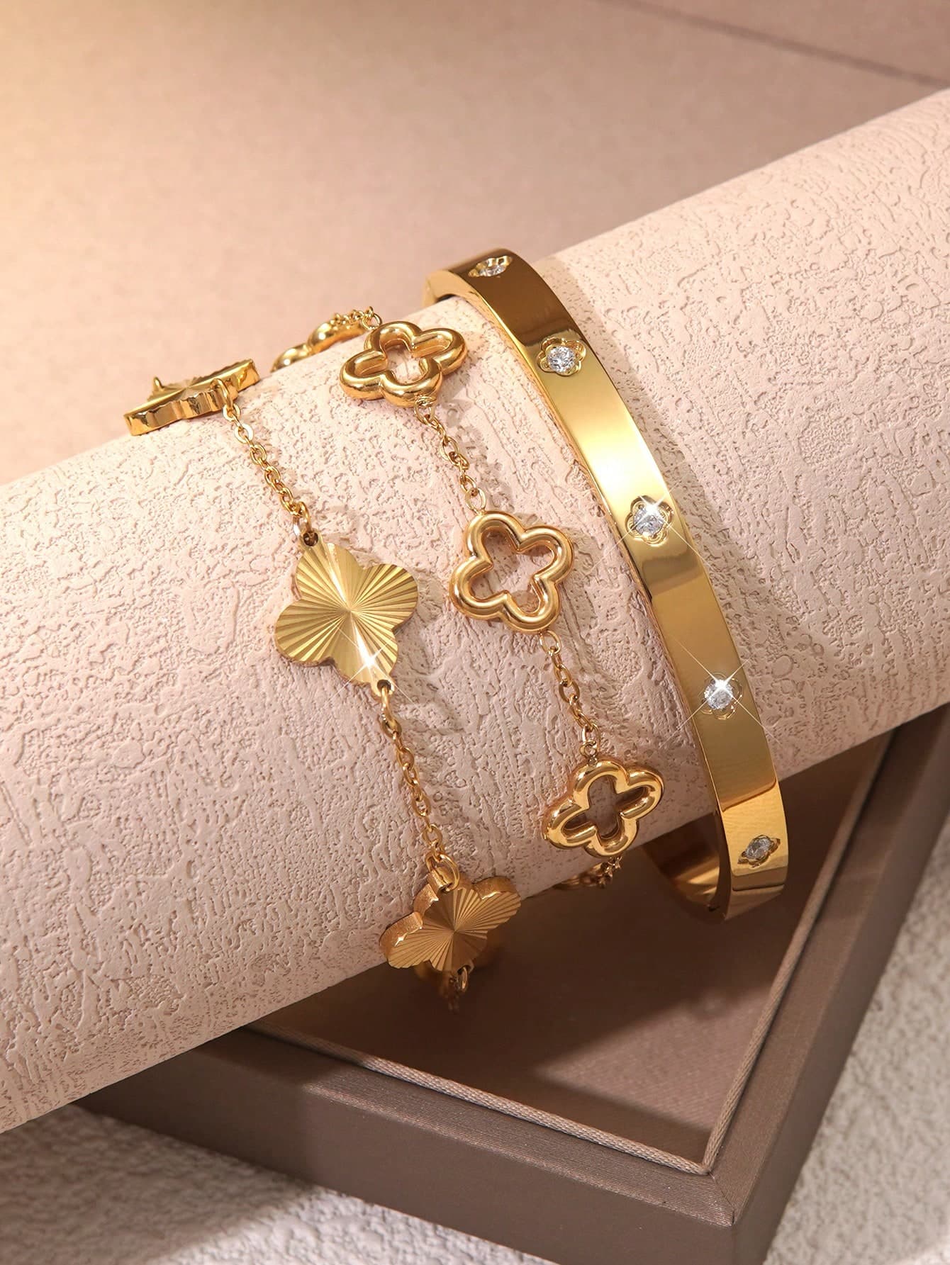 VceTd 1 Set Fashion Style Clover Stainless Steel Jewelry Set Suitable For Women's Fashion Commute Or Daily Wear