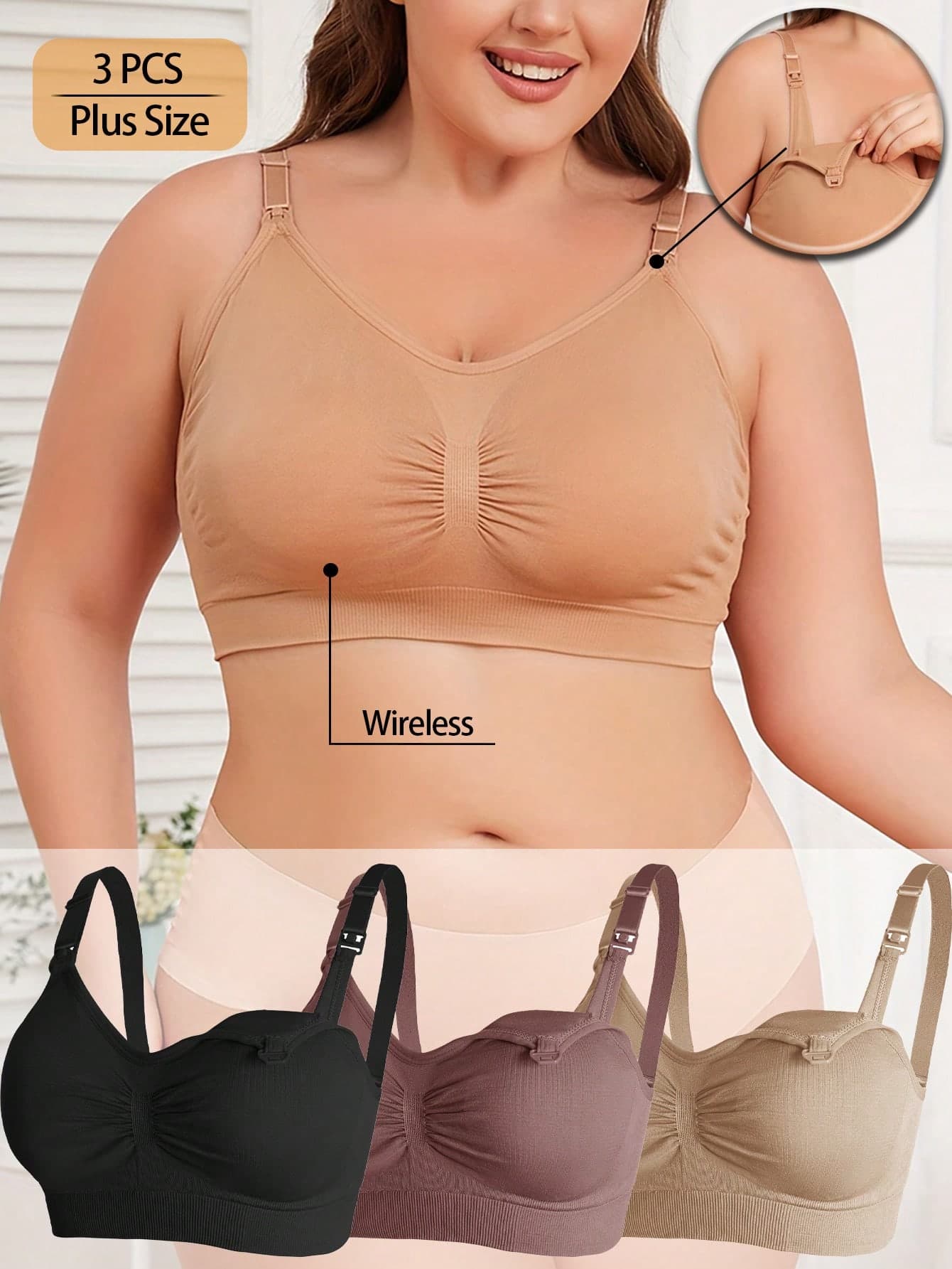3pcs Maternity Nursing Bras, Comfortable & Supportive, Multi-Color, Plus Size, Designed For Postpartum Breastfeeding To Protect Mothers' Breast Health