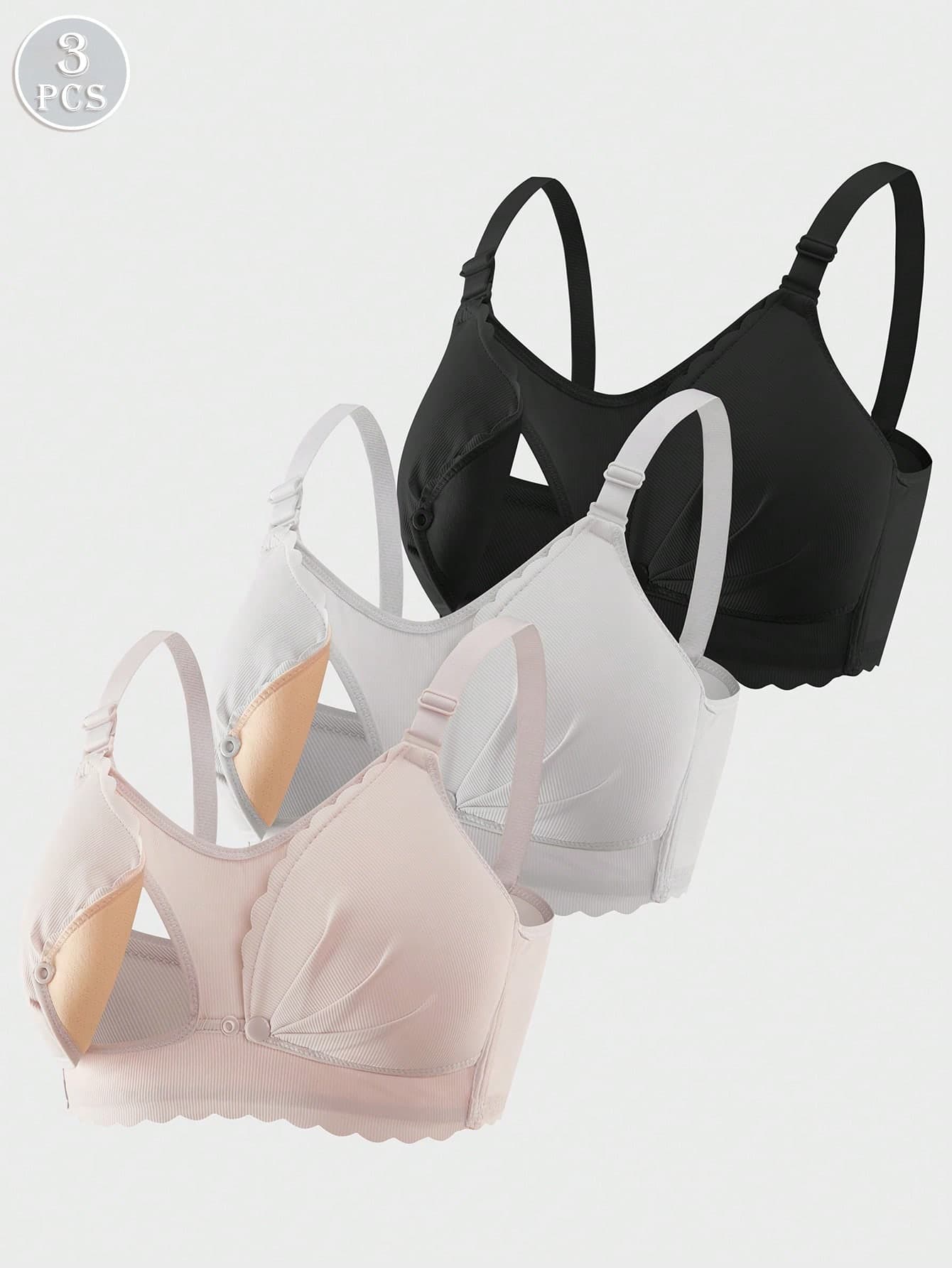 3pcs Soft & Skin-Friendly Comfortable Wireless Maternity & Nursing Bras For Women