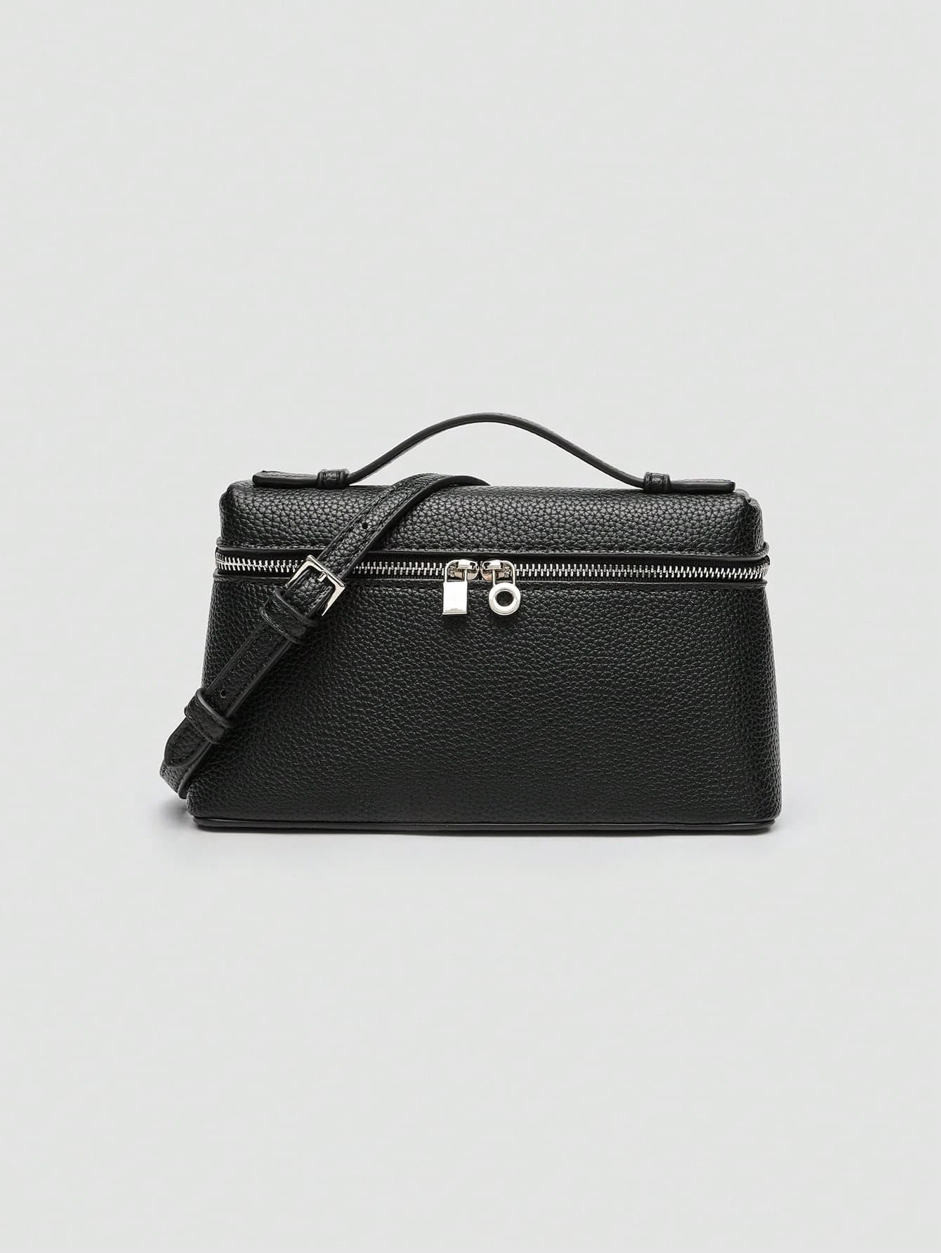 1pc Solid Color Litchi Grain PU Square Shoulder Bag, Small , Suitable For Daily Fashion Matching,
