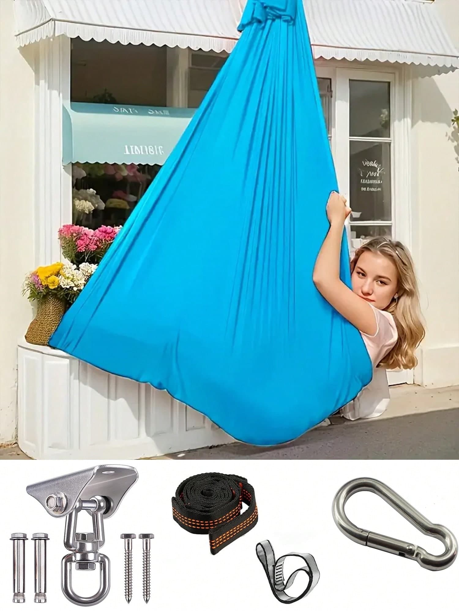 155*300cm XL Yoga Hammock Swing Set (Includes All Hardware), Aerial Silk, Elastic Fabric Hammock, Indoor/Outdoor Hanging Embrace Swing Hammock, Suitable For Yoga, Camping, Picnic