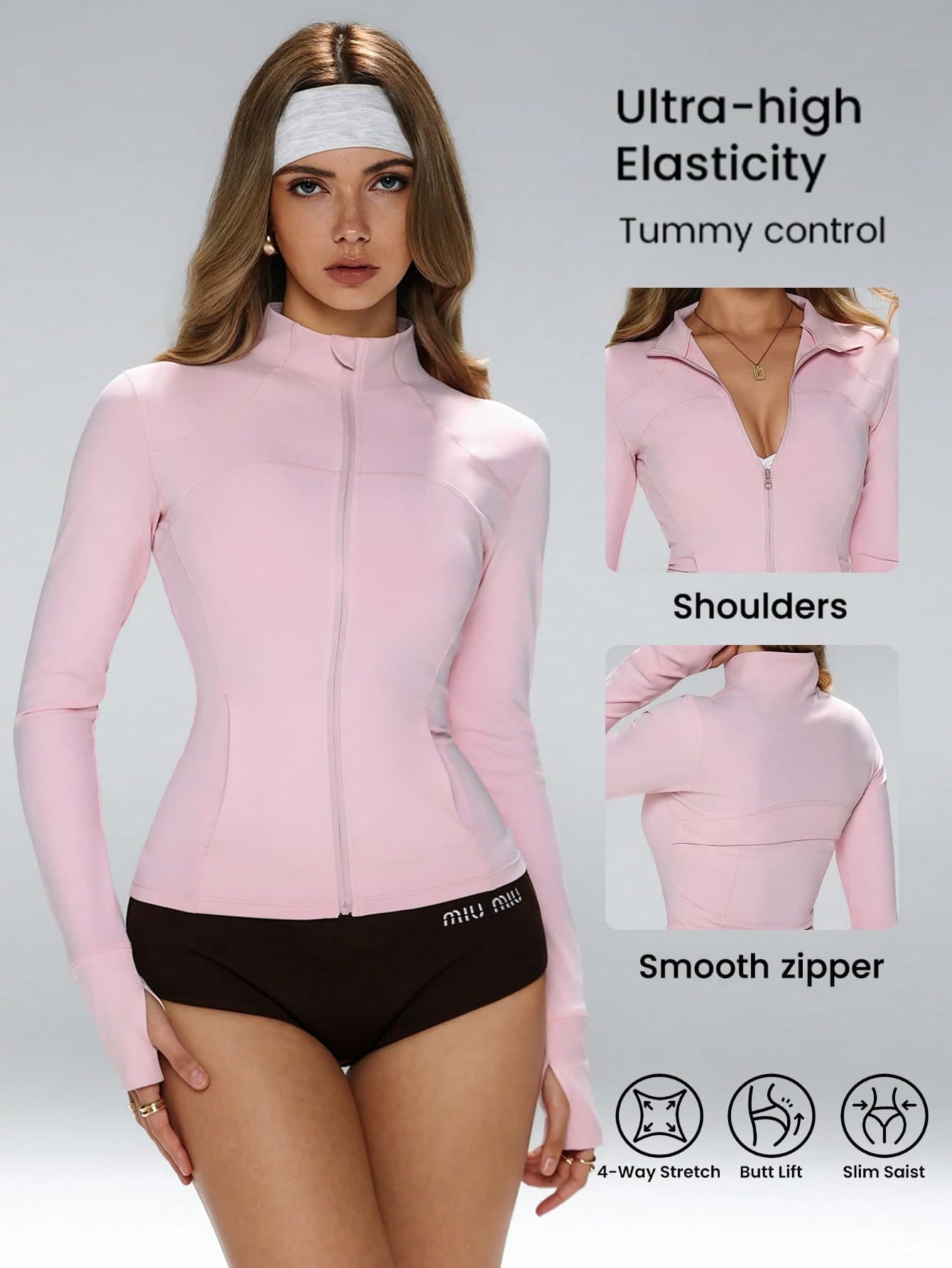 FWH European And American Style, Slim Fit, Functional Design, Suitable For Yoga/Outdoor/Training, Free Movement, #Urban Sporty Casual #Sports Fashion #Versatile Item, Women's Sports Jacket (With Pockets), Slim Fit Yoga Jacket, Thumb Hole Running Top, Outdoor Sports High Collar Jacket