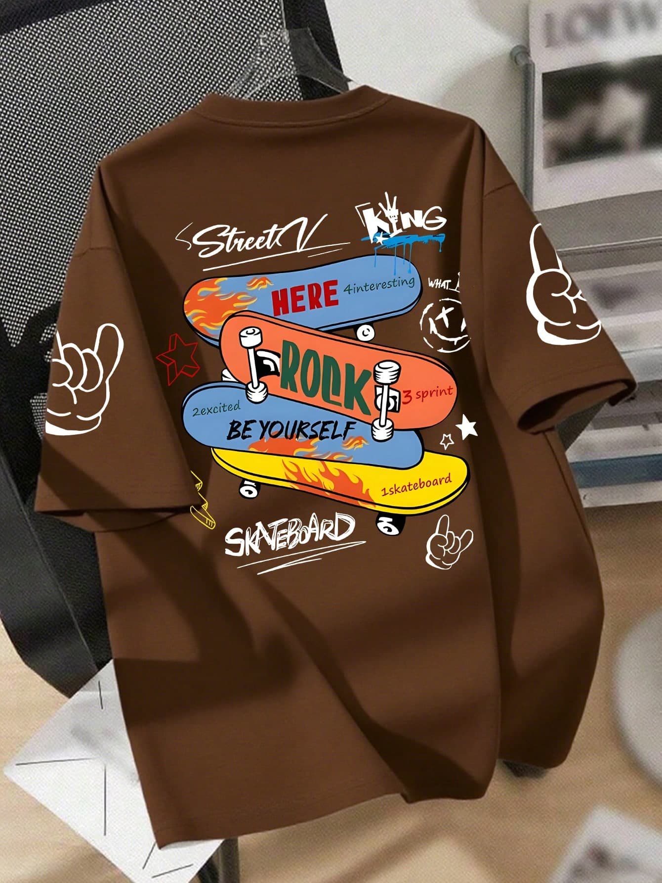 1pc Boys' Colorful Skateboard Print Short Sleeve T-Shirt, Soft Breathable Fabric, Casual Sports Style For Summer