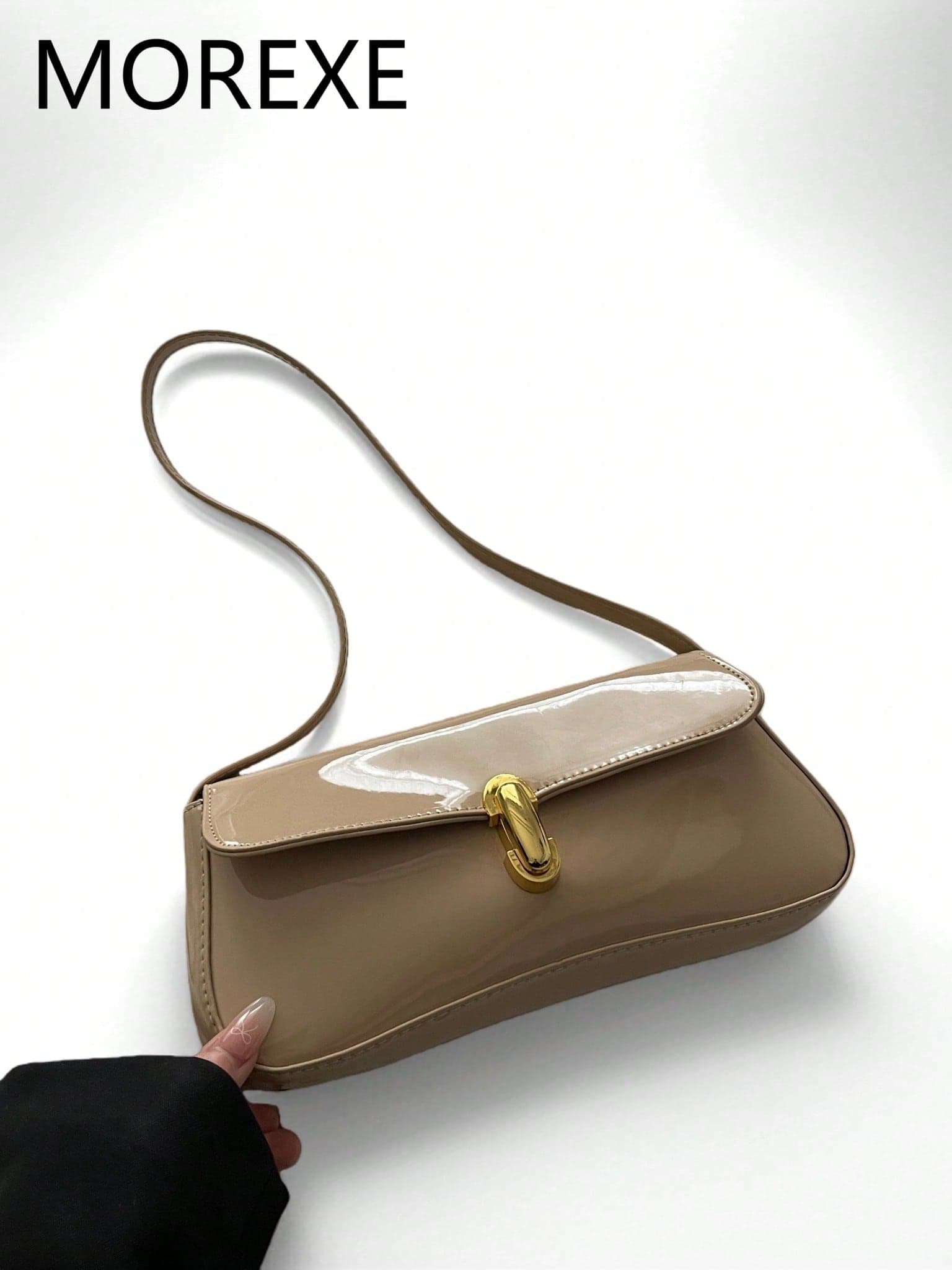 1pc Women's Fashionable Patent Leather Shiny Underarm Bag, Suitable For Shopping, Dating, Party. New 2025 Fashionable Hardware Twist Lock Flap Crossbody Bag