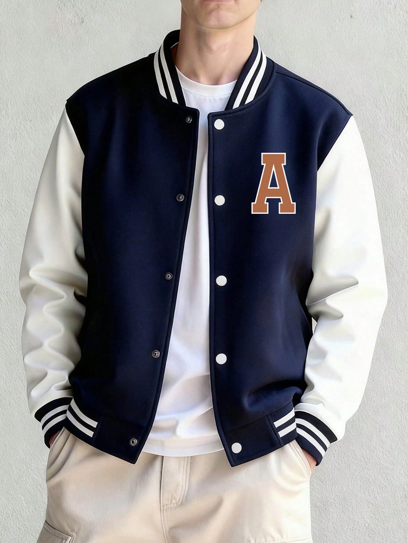 Teen Boy Casual Loose Baseball Jacket, Contrast Color Letter Print Open Front Windbreaker, Outerwear For Spring & Autumn