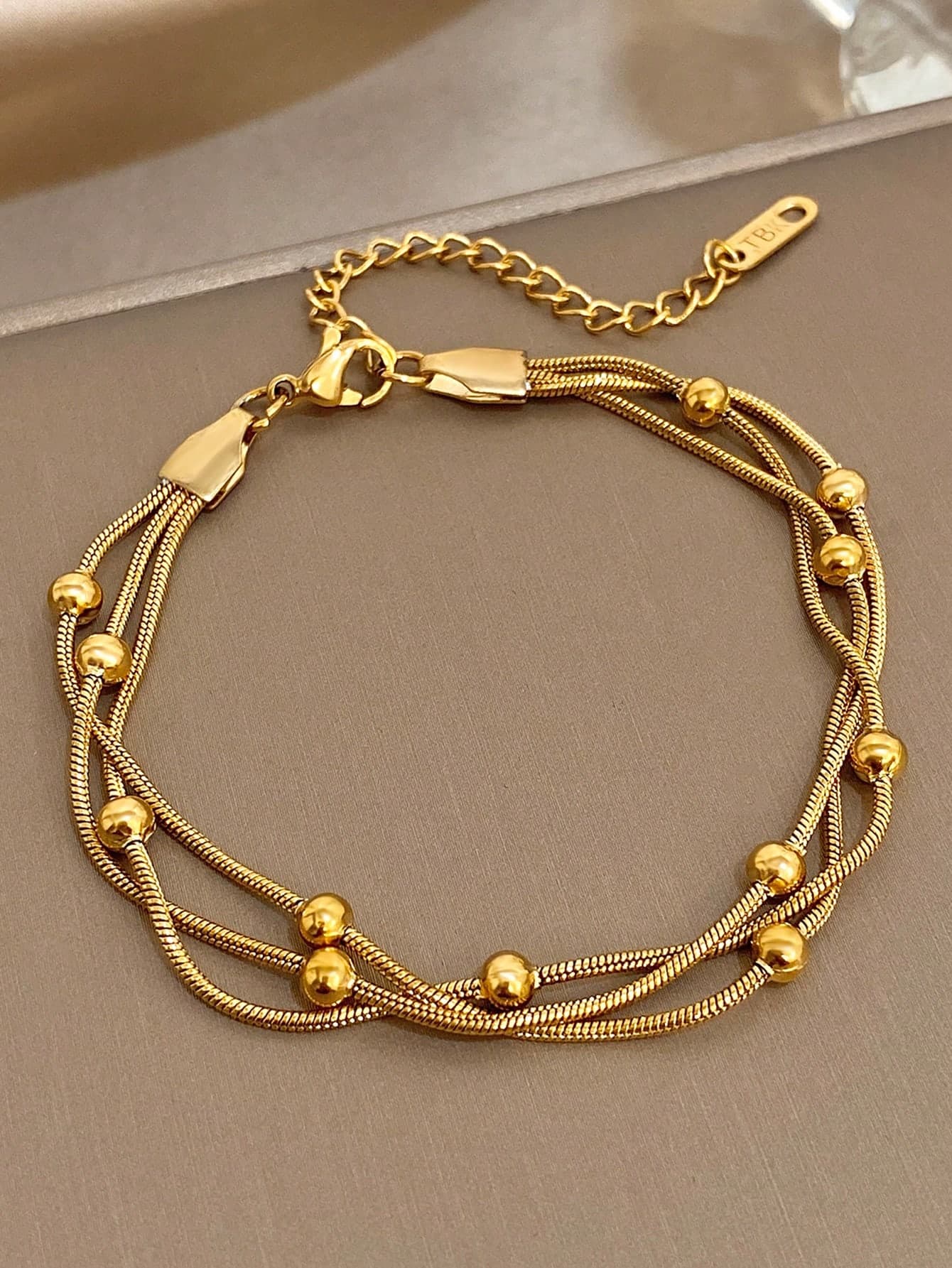 1Pc 18K Gold Plated Stainless Steel Elegant Snake Chain Bead Bracelet For Women, Luxury Vintage Gold Jewelry For Party Mother Day Valentine's Day/Boho