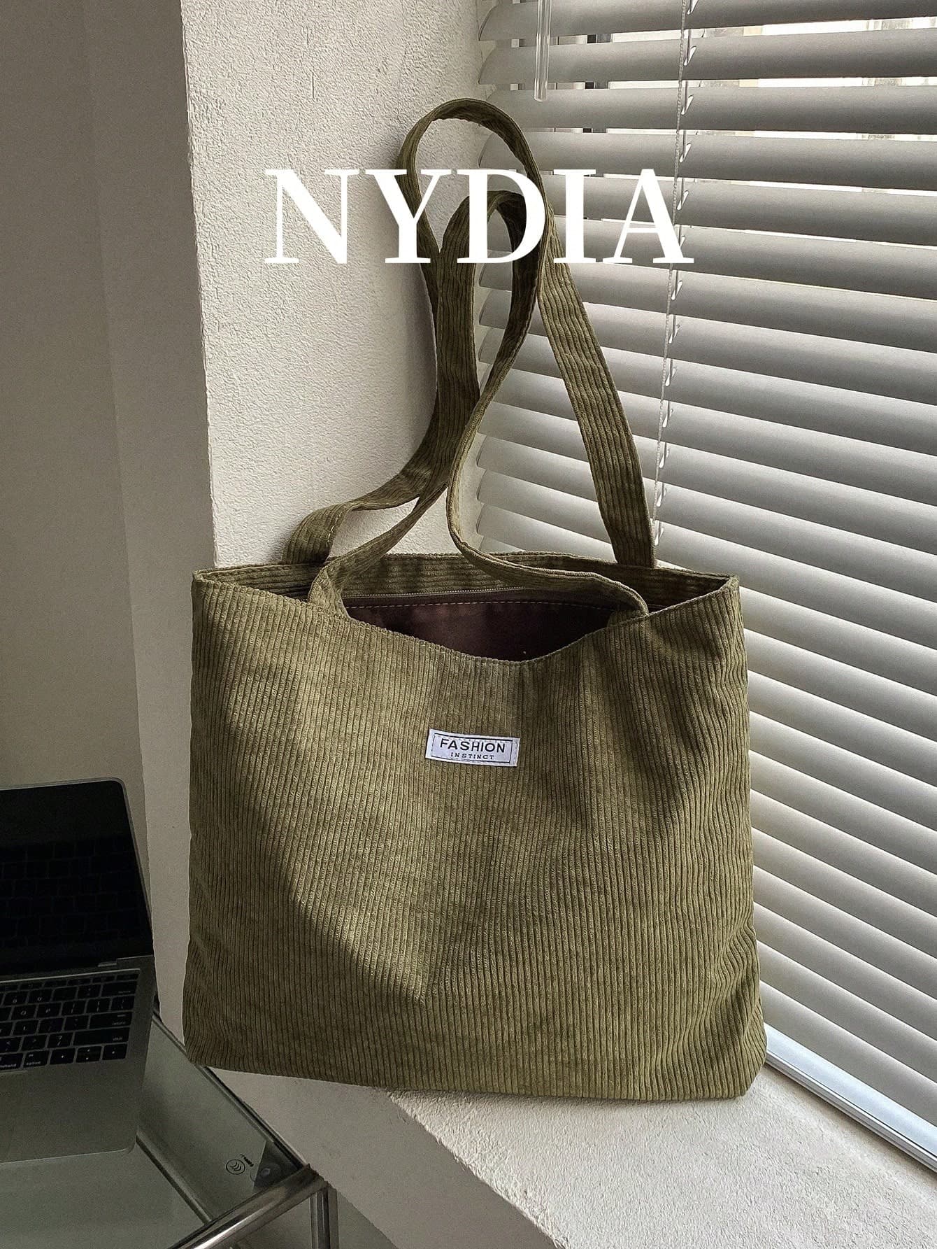 Corduroy Solid Color Shoulder Tote Bag Suitable For Women's Daily Use, Perfectly Matching With Fall Outfits Women , Green