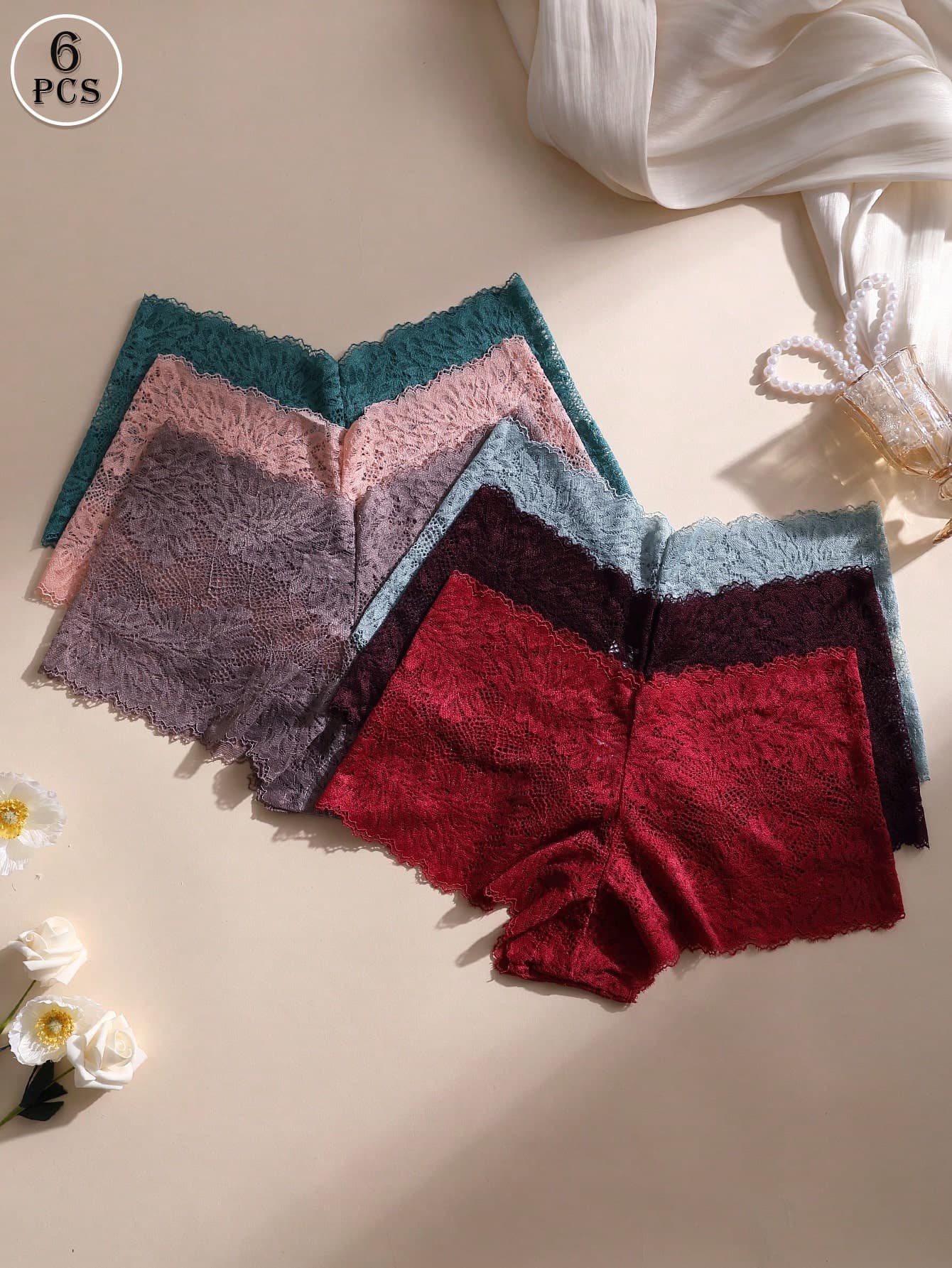 6pcs/Pack Women's Sexy Lace Patchwork Seamless Briefs, Tummy Control And Butt Lifting, Stretchy & Breathable, Suitable For Yoga, Sports And Daily Wear