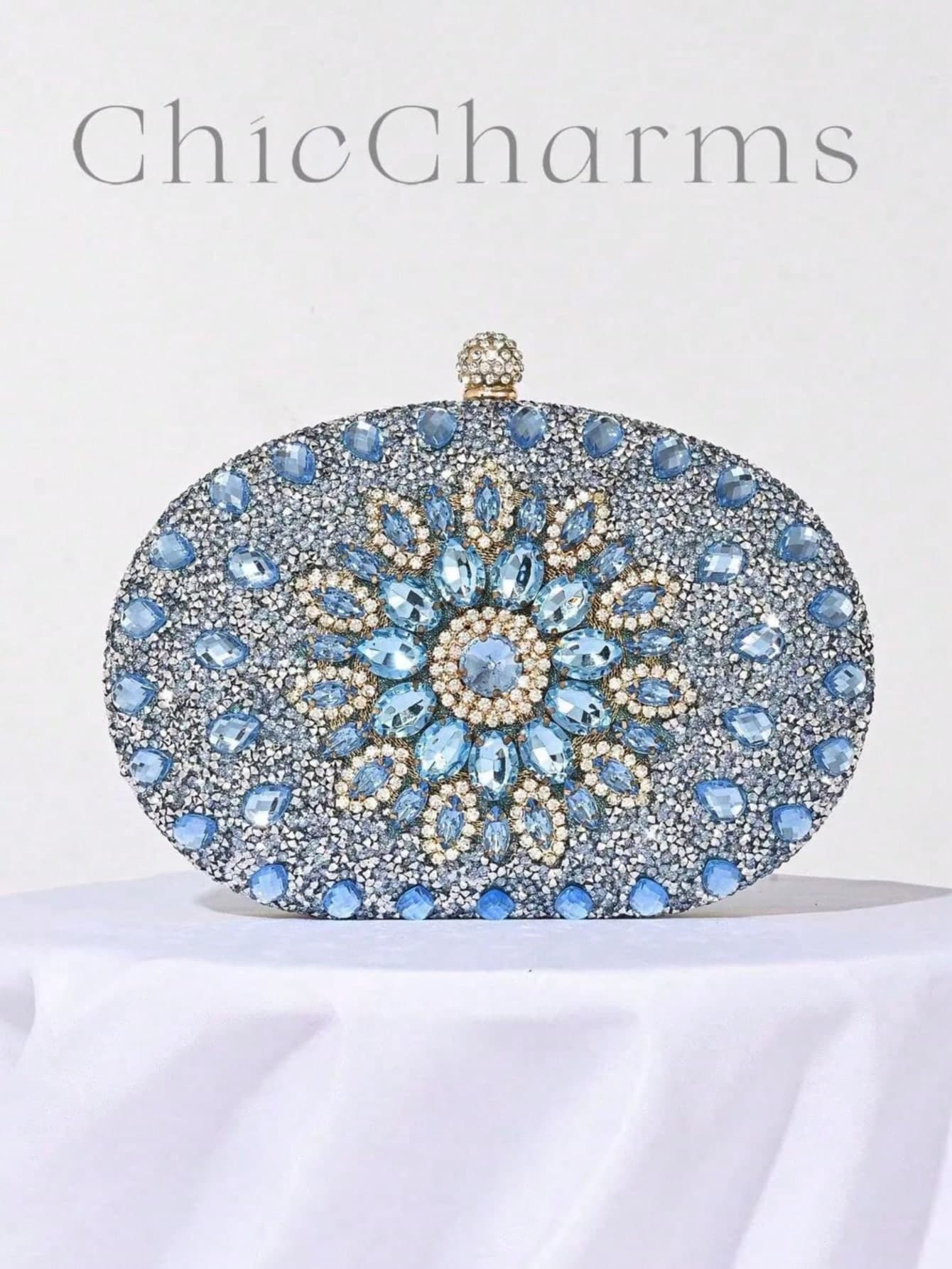 Sparkling Luxurious Rhinestone Decor Handbag, Small Clutch Purse, Elegant For Evening Gown, Wedding, Party, With Metal Chain