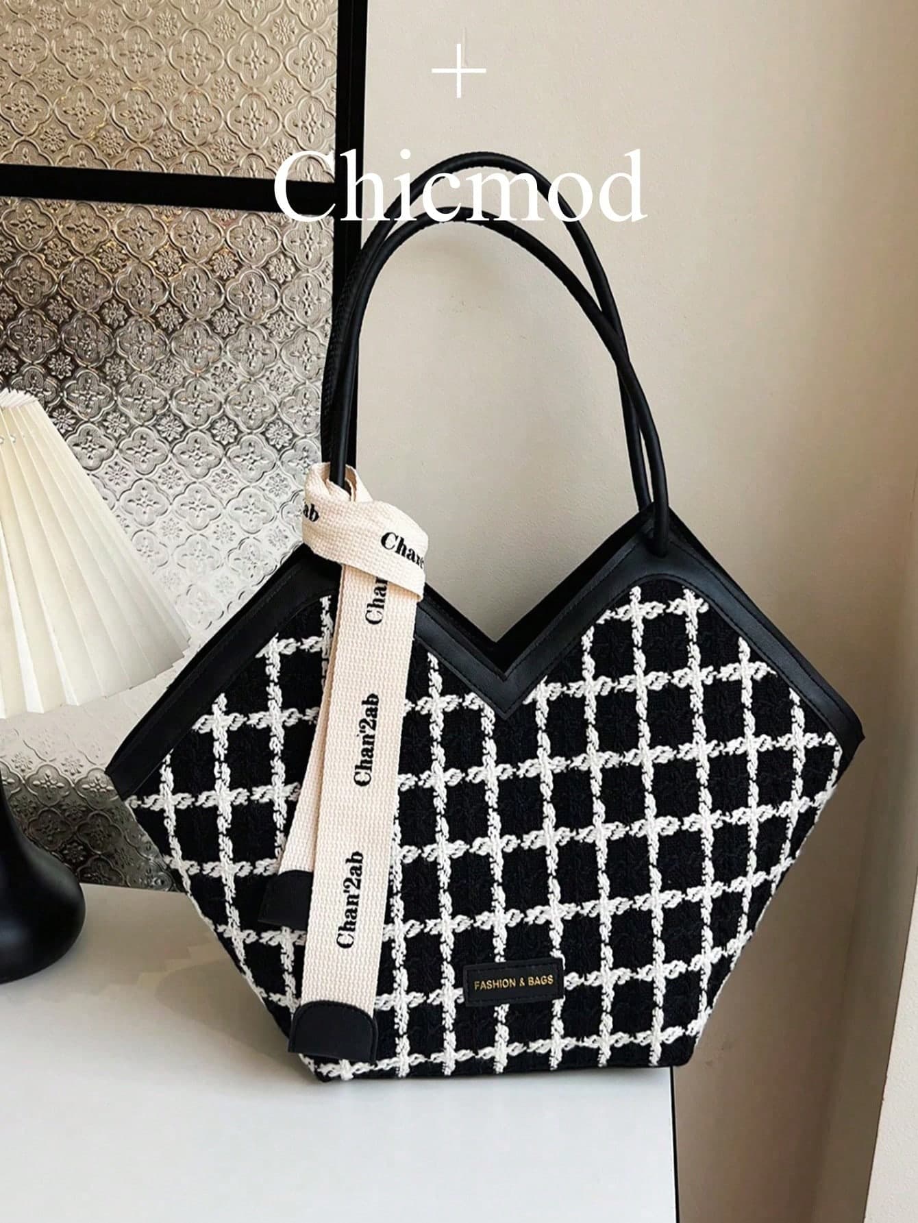 Women's Fashion Solid Color Large Capacity Shoulder Tote Bag With Scarf Gift, Suitable For Shopping,