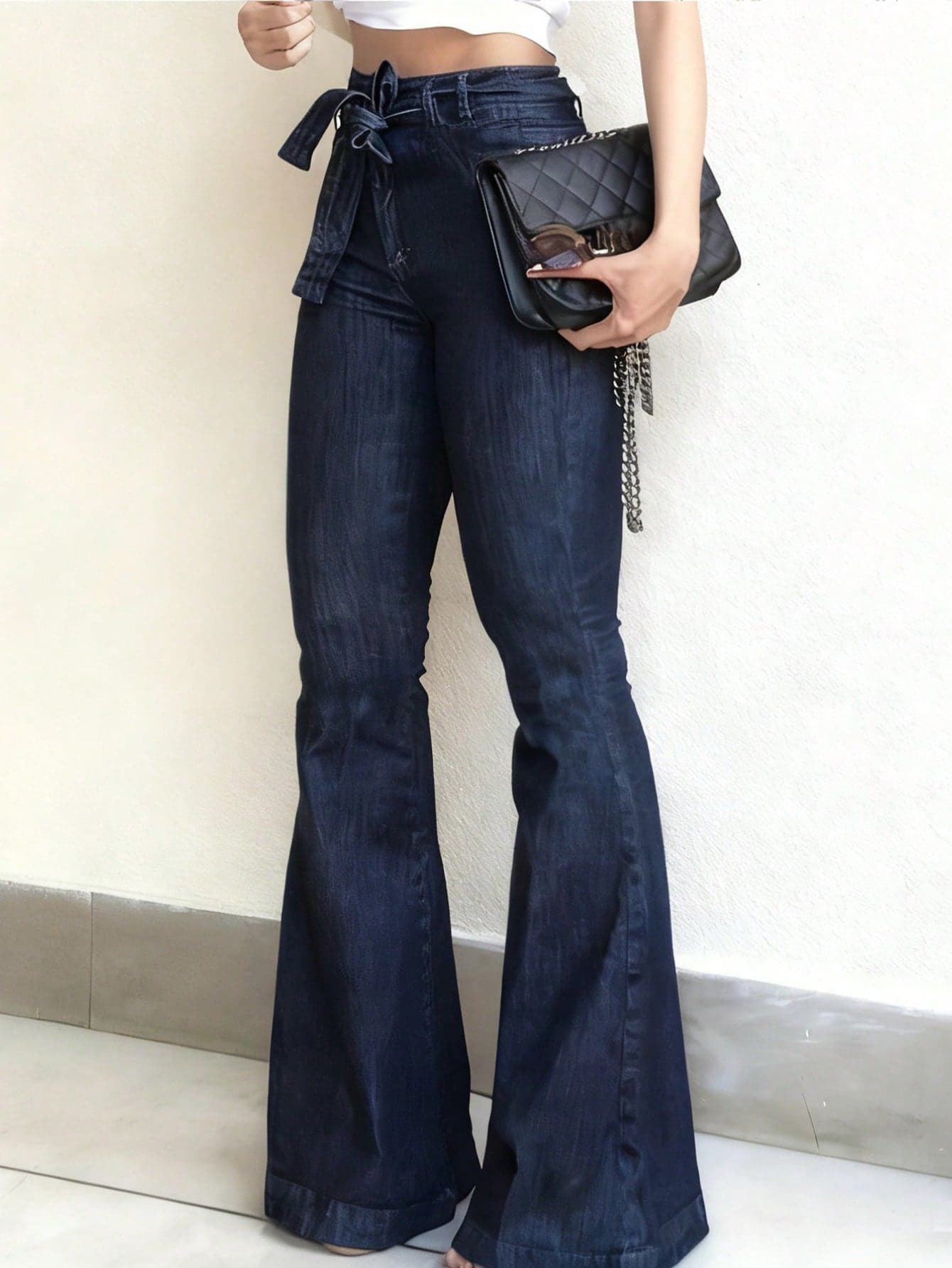 Elastic Waist Flare Leg Jeans, Casual For Spring/Summer