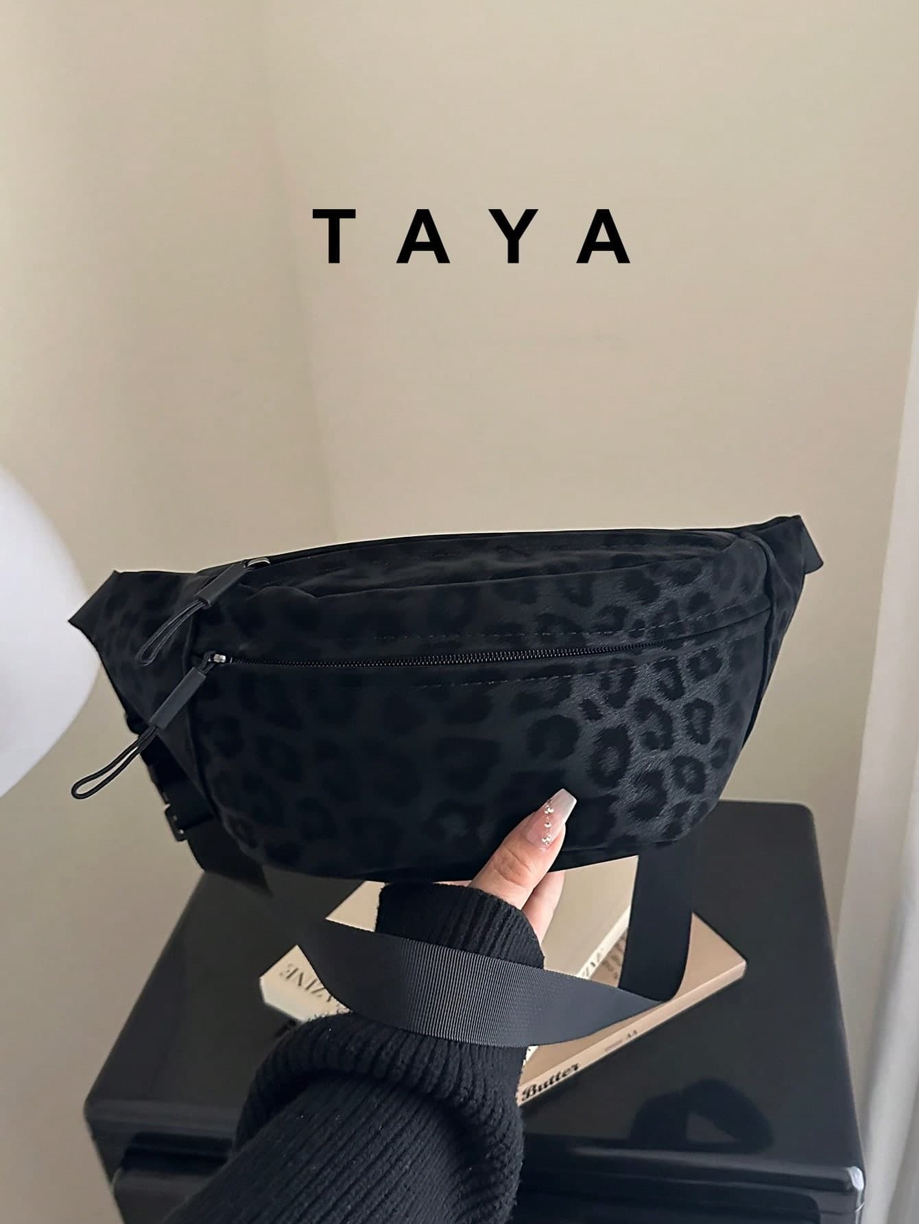 Suede Leopard Print Large Capacity Crossbody Bag/Waist Bag, Unisex, Suitable For