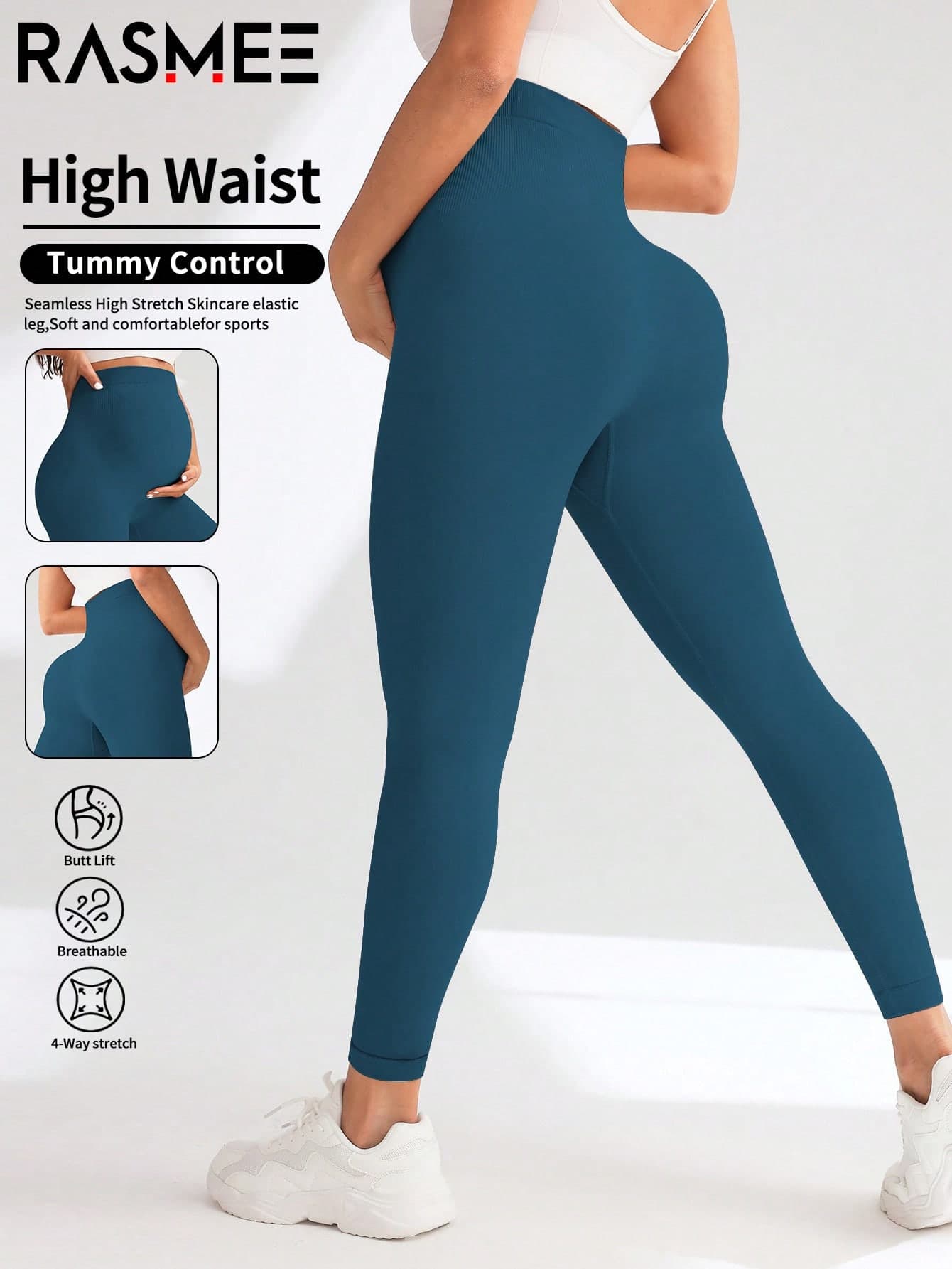 Maternity High Waist Seamless Elastic Solid Color Leggings Spring Sports