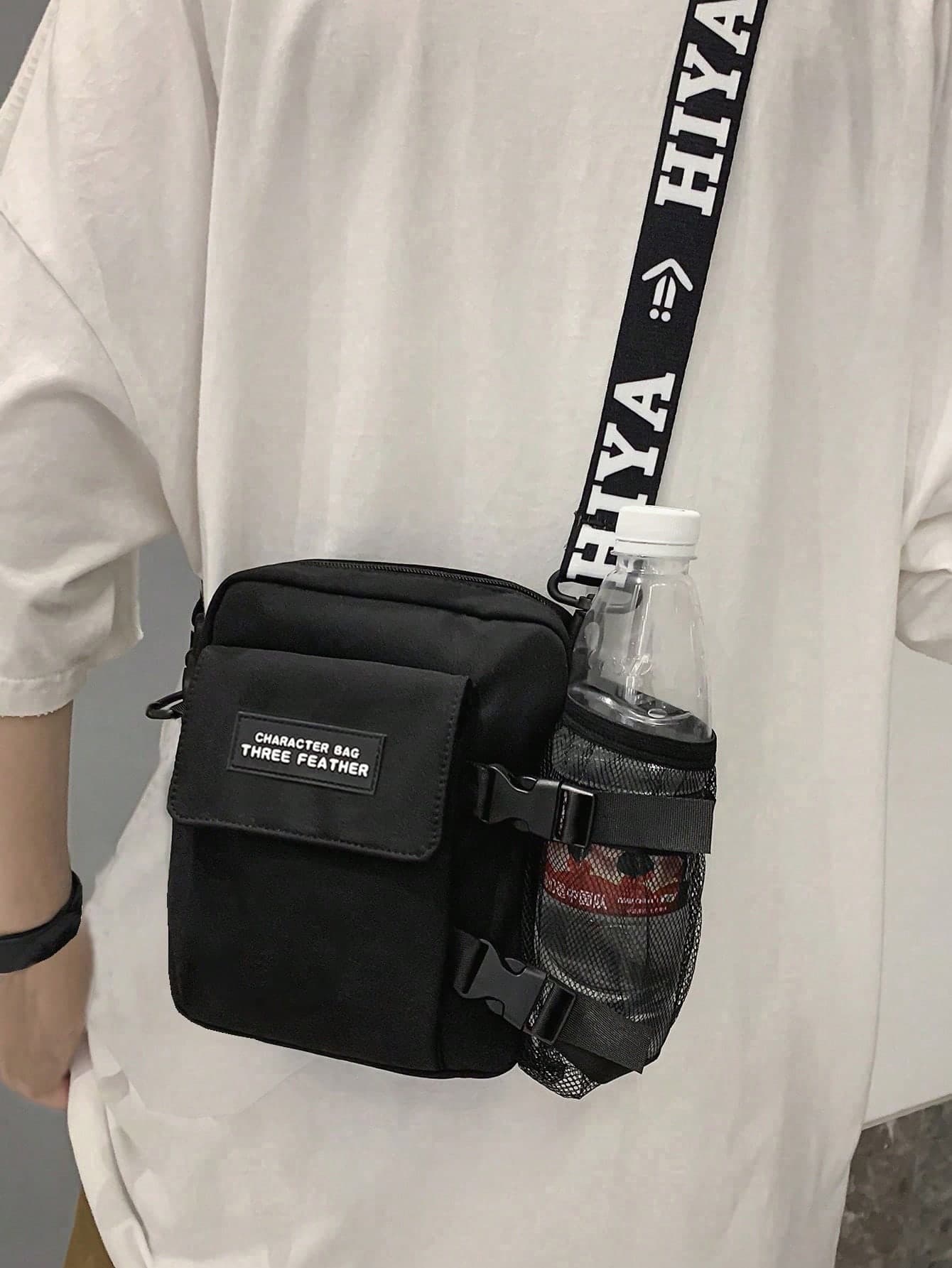 Multifunctional Sling Bag Shoulder Bag Casual Bag Mini Men Letter Graphic Square Bag With Bag Charm,Handbag Schoolbag For Travel,Sports,Commute,Y2k,Fathers Day Gifts