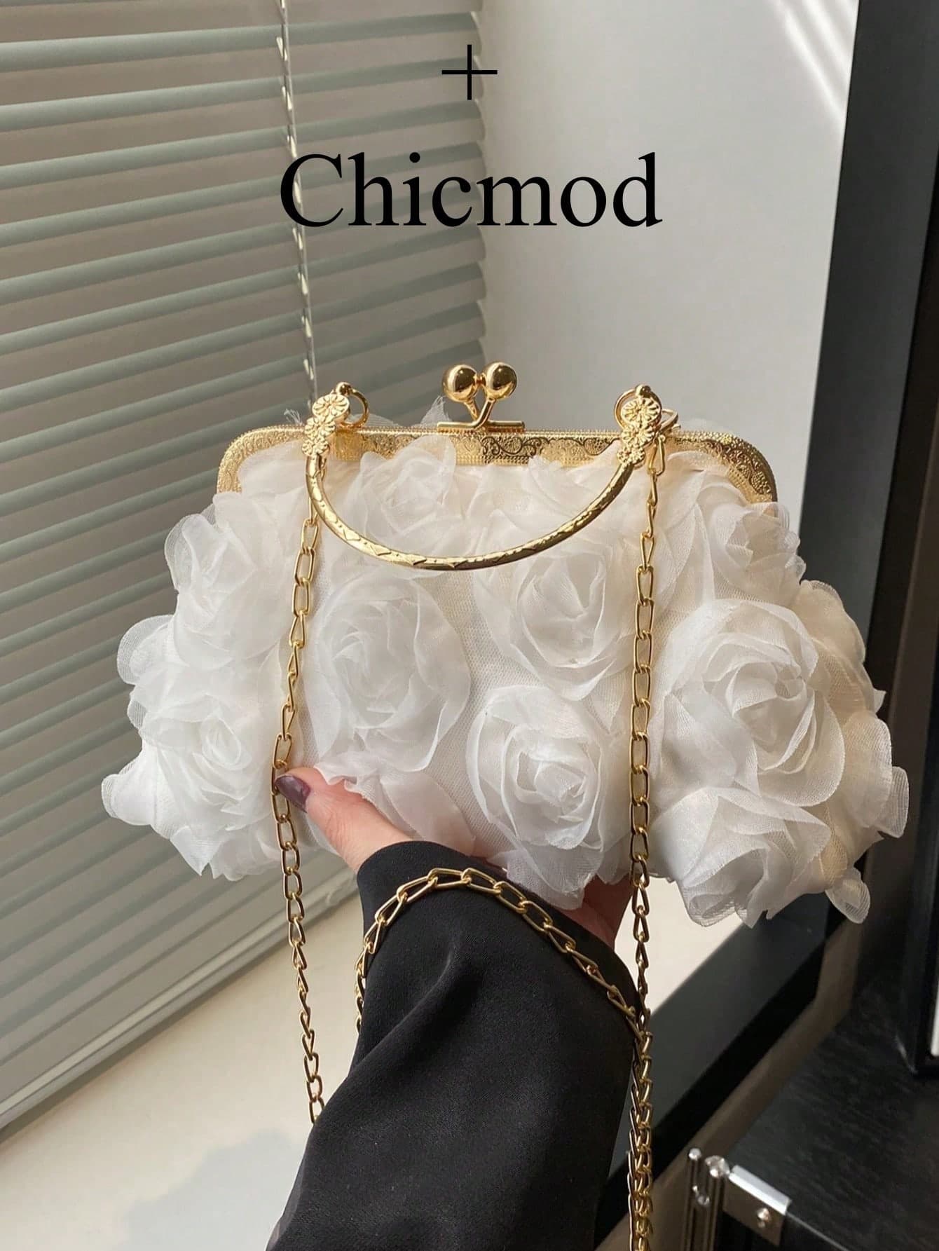 2025 New Floral Chain Clutch Bag, Fashion Handbag For Ladies, Shoulder Bag, Crossbody Bag, Solid Color With Chain Strap [Floral Pattern Placement Random], Suitable For Shopping, Wallet, Young Women, College Students, Newlyweds, Office Ladies. Ideal For Office, University, Work, Business, Commuting, Outdoor Activities, Travel And Outing