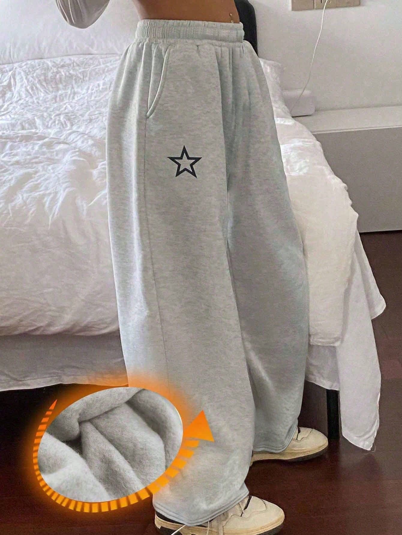 1pc Tween Girls Casual Versatile All-Match Slouchy Star Print Pants, Autumn/Winter