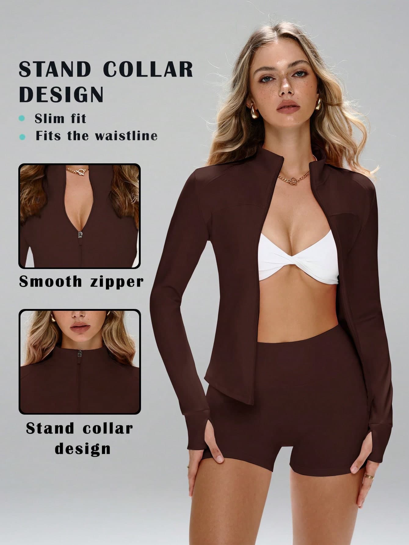 This Sporty Jacket Features A Minimalist, Fashionable Style With A Blend Of Collegiate And Athletic Elements. With Long Sleeves And Thumb Holes, The Comfortable, Stretchy Fabric Makes It Suitable For Dance/Pilates Workouts. The Front Zip-Up Design With A Low Collar Allows You To Easily Transition From The Street To The Gym. Shaping Seams, A Slim Fit, Full Coverage Sports