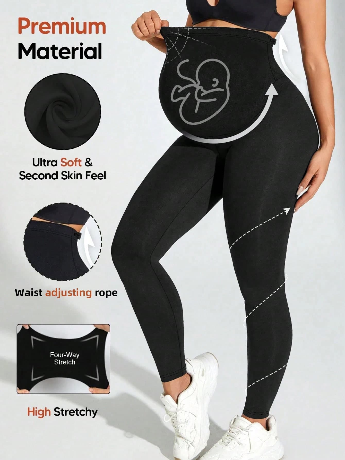 Autumn/Winter New Women's Plus Size Solid Color Ultra High Waist Maternity Leggings, Adjustable Elastic Waistband, Soft & Comfortable, Yoga Daily Casual