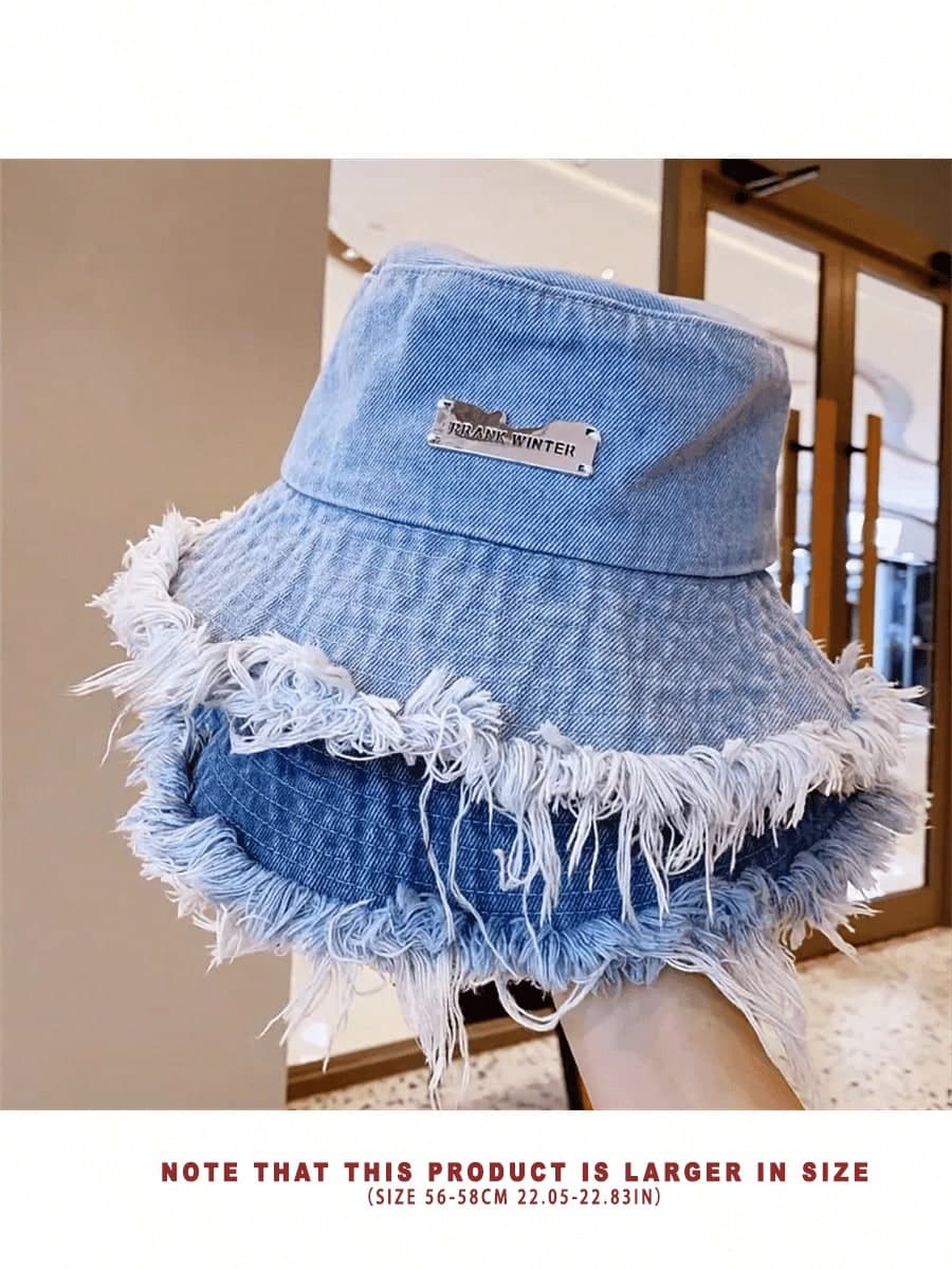 Frayed Brim Bucket Hat With Letter Label, Fashion Versatile Lightweight Bucket Hat (Random NA&AN Letters)