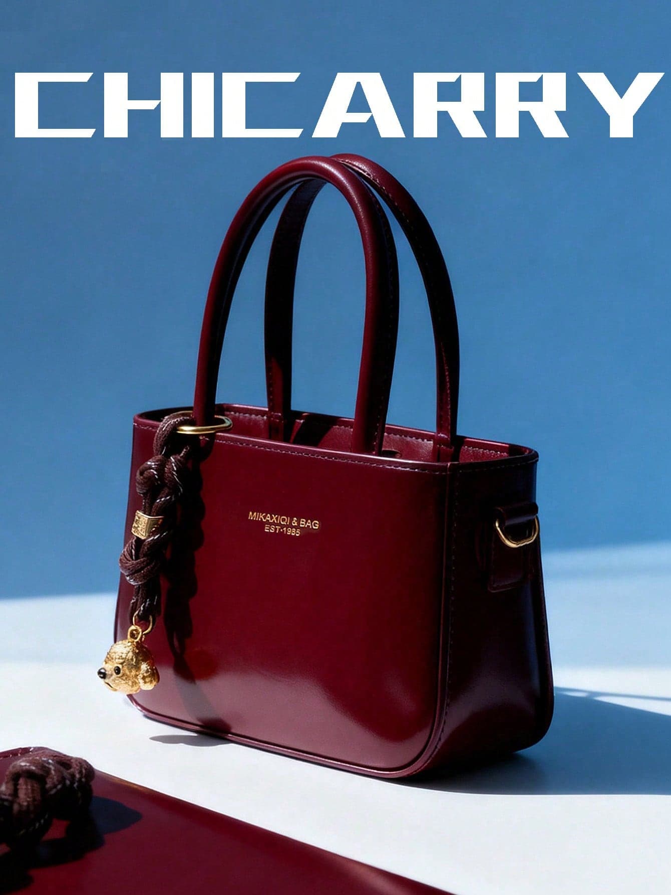 Women's Solid Color Square Handbag With Detachable Shoulder Strap, Metal Dog Charm, Letter Print Pattern, Burgundy Elegant Crossbody Bag,