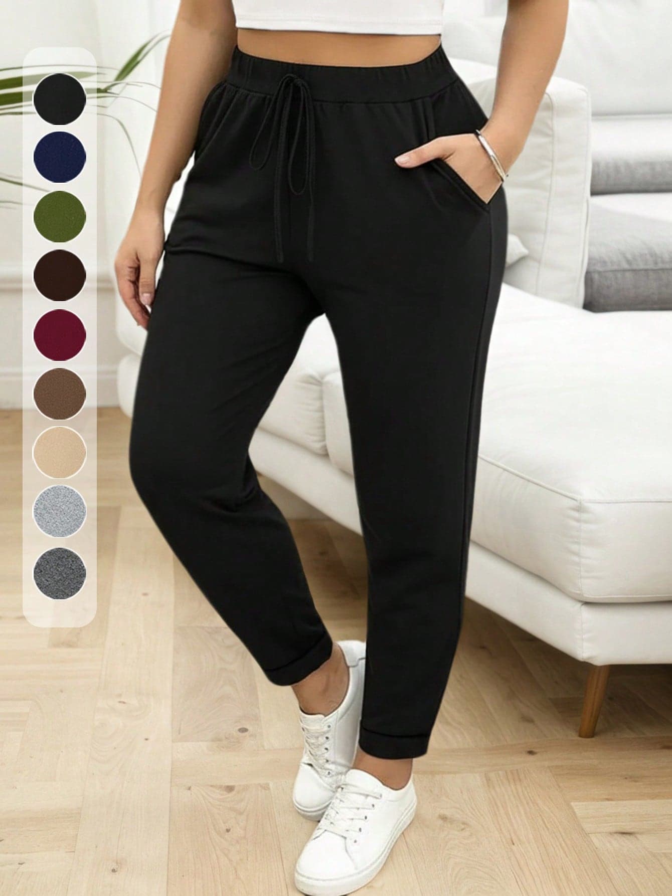 Women's Plus Size Long Pants, Running Fitness Yoga Outdoor Sports Casual Pants Black