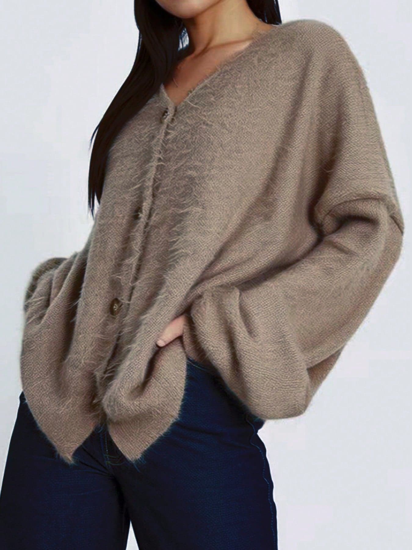 Elegant Lady Casual Fashionable European Style Versatile Knitted Cardigan Sweater, Comfortable Long Sleeve Plus Size Sweater Outerwear