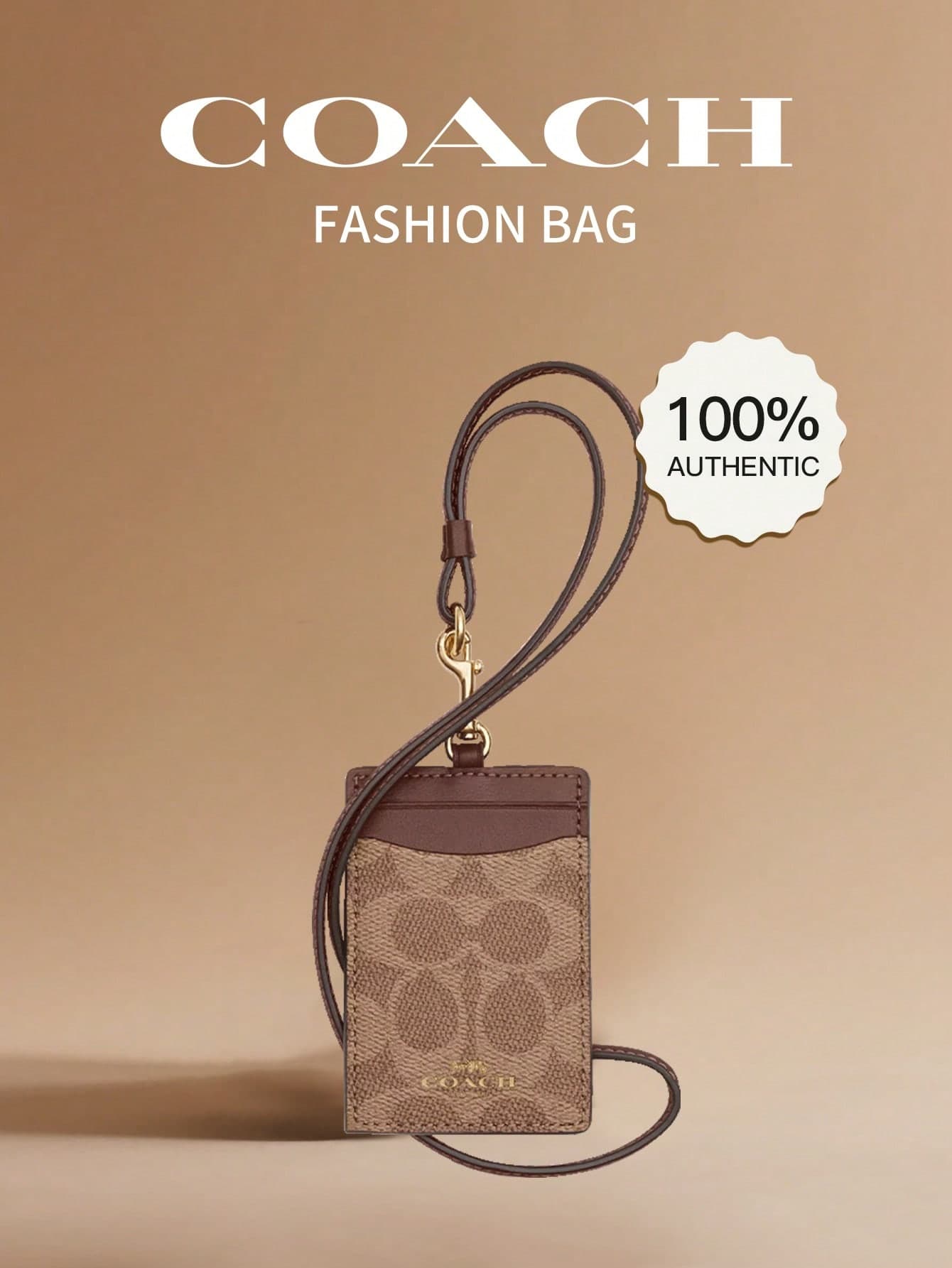 Coach Vertical Leather ID Card Holder, With Transparent ID Window, Can Be Used For Work ID, Student ID, Includes 2 Credit Card Slots And Detachable Lanyard