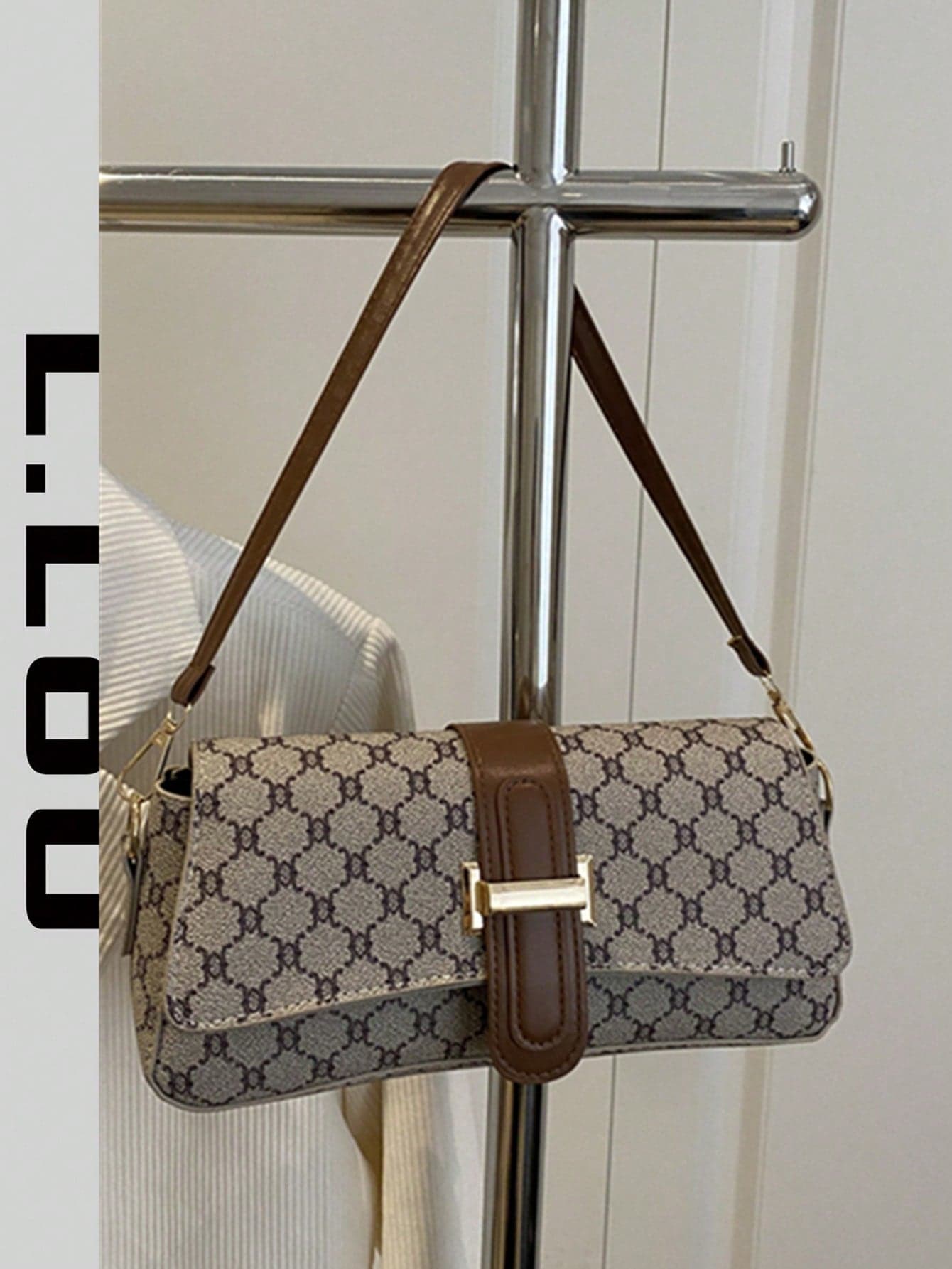 Fashionable Shoulder Baguette Bag, Flap Cover Women's Handbag, Patchwork Color Block Design, Jacquard Pattern, Embossed Strap Decor, Minimalist Style Shoulder Baguette Bag, Suitable For Shopping And Commuting