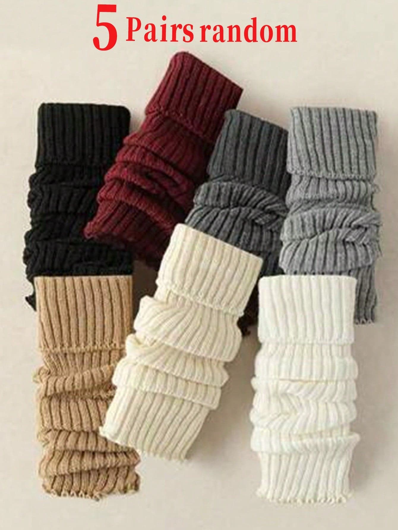 5 Pairs Random Leg Warmers, Warm, Slimming, Solid Color, Sweet Japanese/Korean Style Thigh High Leg Warmers, Autumn/Winter, Cozy