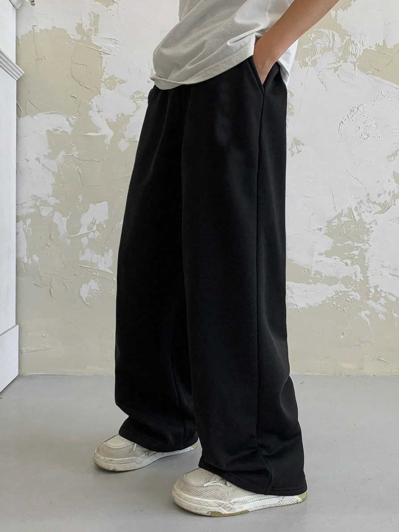 1pc Boys' Loose Fit Knit Straight Leg Sweatpants, Thickened Warm Long Pants For Spring, Autumn, Winter