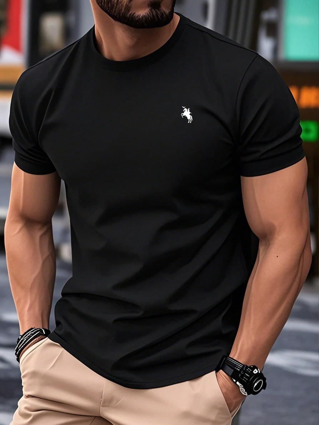 Father's Day Gift Men's Casual Versatile Everyday Commute Simple Printed Short Sleeve T-Shirt, Spring/Summer