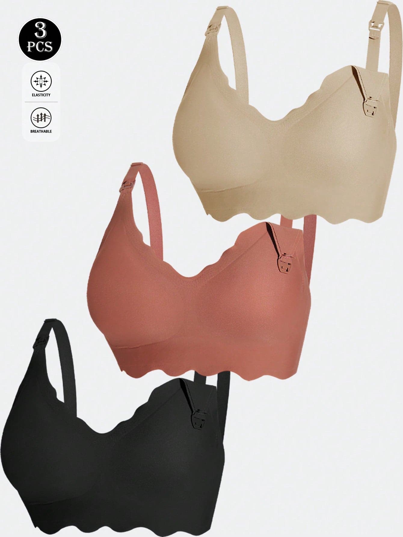 3pcs Maternity & Nursing Bras, Seamless V-Shaped Front Hook Closure Bra For Breastfeeding, Comfortable & Supportive For All Seasons