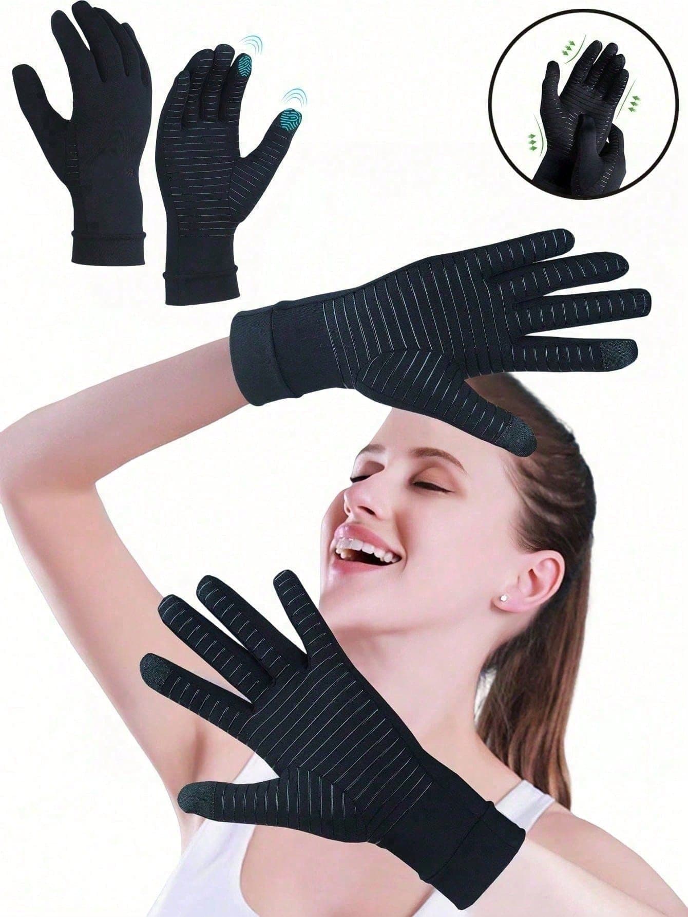 1 Pair/2 Pairs Black Copper Compression Gloves, Touchscreen Gloves For Men And Women, Suitable For Typing, Supporting Joint Pressure, Copper Ion Training Anti-Slip Gloves, Breathable Care Pressure Gloves, Cycling Gloves