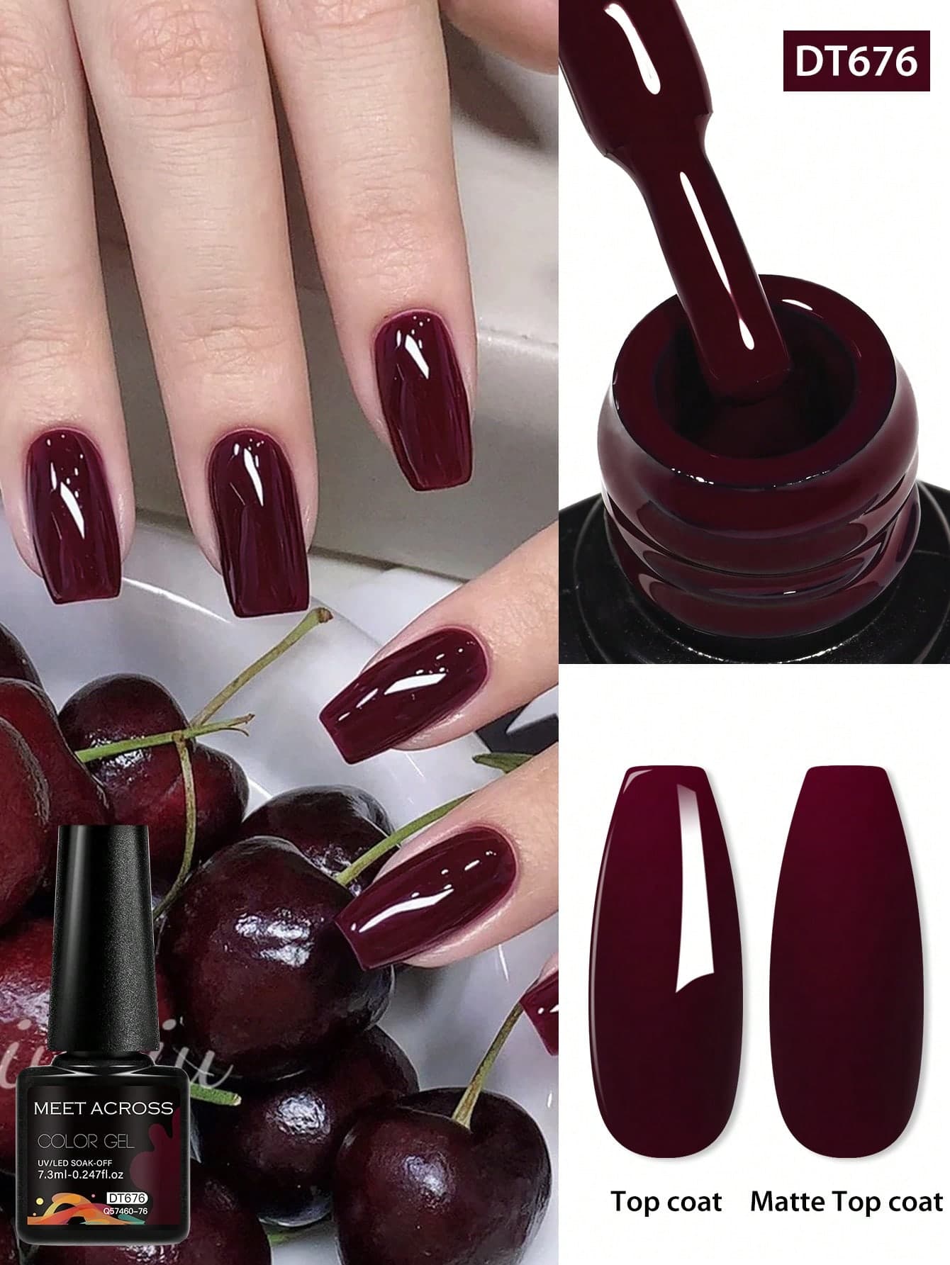 1 Bottle 7.3ml Burgundy Gel Nail Polish, Long-Lasting, Lead-Free, HEMA-Free And TPO-Free, Semi-Permanent Soak-Off UV Gel Nail Polish, DIY Nail Art Design, Suitable For Various Decorations, Nail Salon And Home Nail Care Supplies Set