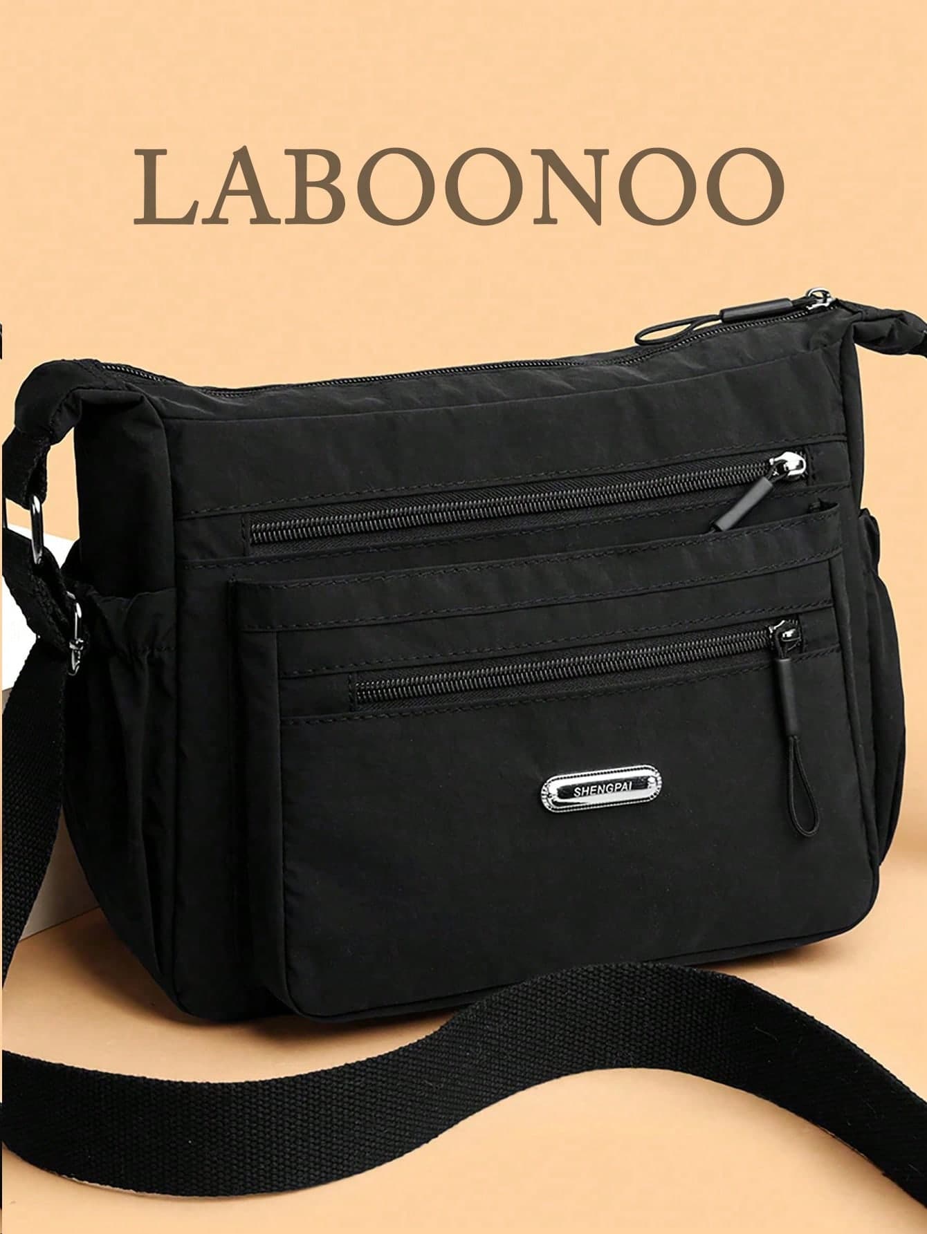 Casual Nylon Shoulder Bag With Adjustable Strap, Multi-Compartment, Solid Color, Zipper Closure, Polyester Lining, Lightweight And Convenient Crossbody Bag For Daily Use
