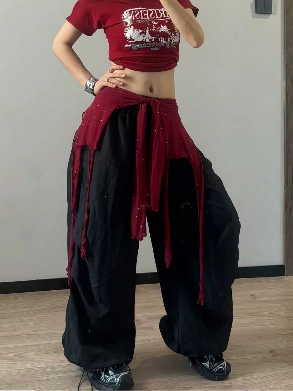1pc Shiny Jazz Dance New Sexy Sequin Flowy Top, Belly Dance Chiffon Shawl Hip Scarf Suitable For Stage Performance School