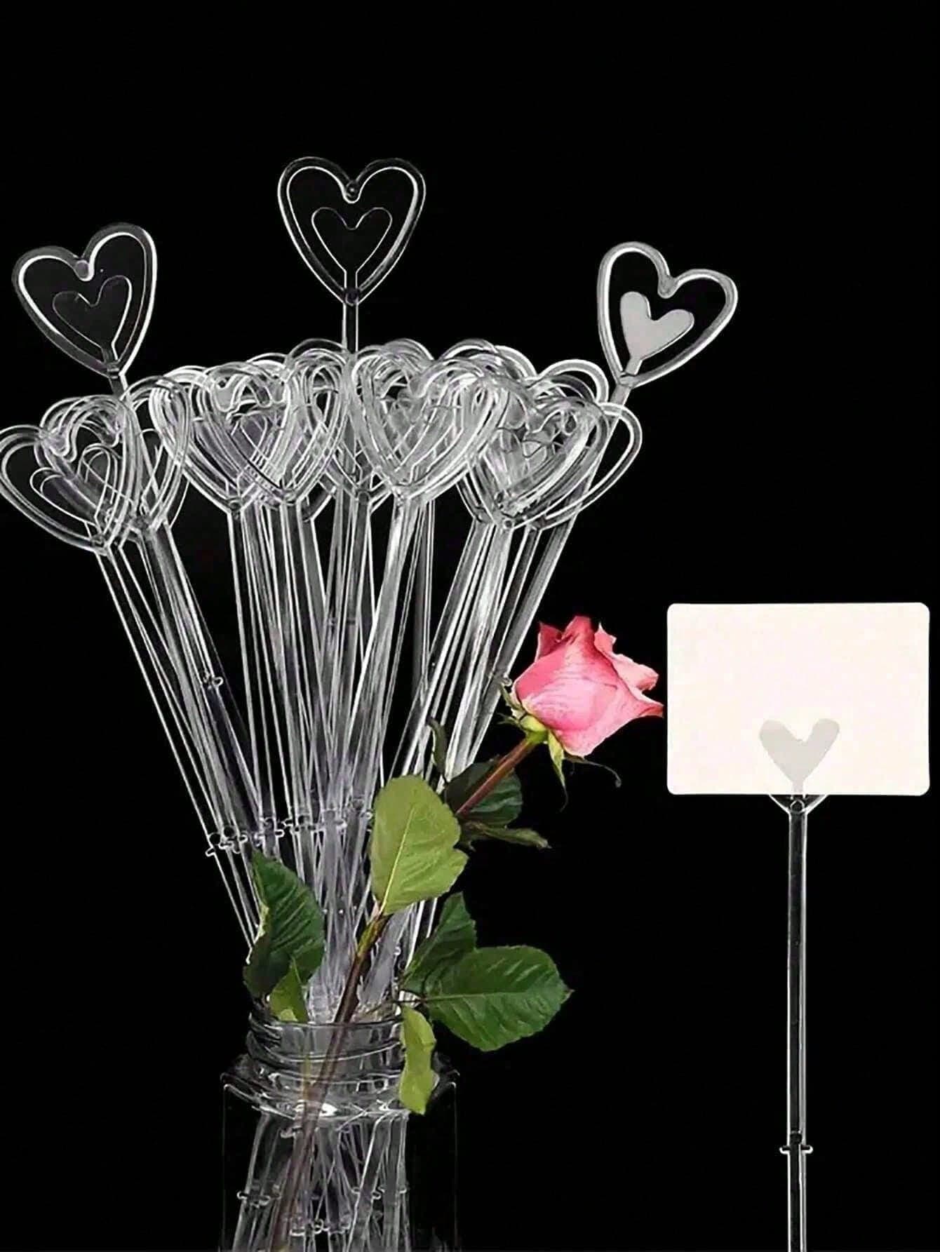 Heart-Shaped Plastic Flower Holders, Suitable For Bouquet Arrangement, Wedding, Valentine's Day, Birthday Party Decoration, Can Be Used As Bouquet Decoration, Card Holder, Perfect For Party, Wedding, Valentine's Day, Cake Decoration And Floral Arrangement.