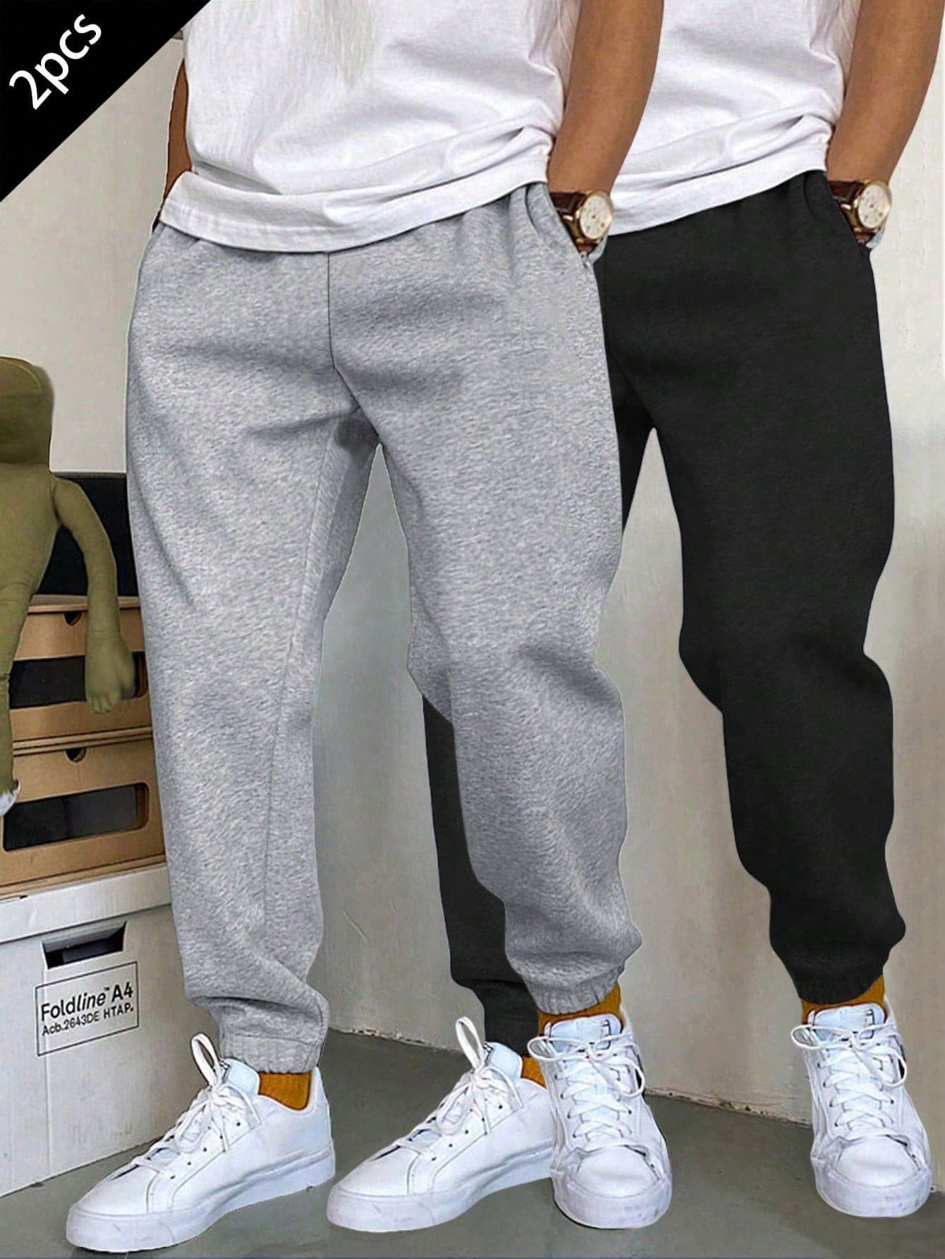2pcs/Pack Teen Boys' Casual Sports Anti-Wrinkle Thermal Lined Warm Jogger Pants, Spring/Autumn/Winter
