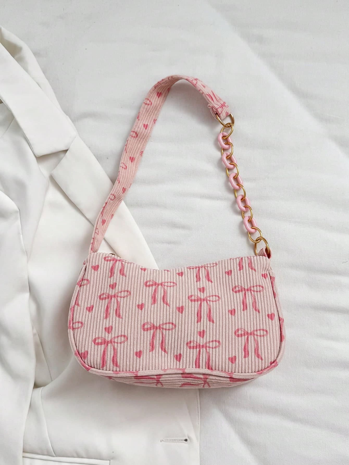 Fashionable Versatile Casual Bow Print Shoulder Bag , Pink , Beach ,Beach Bag