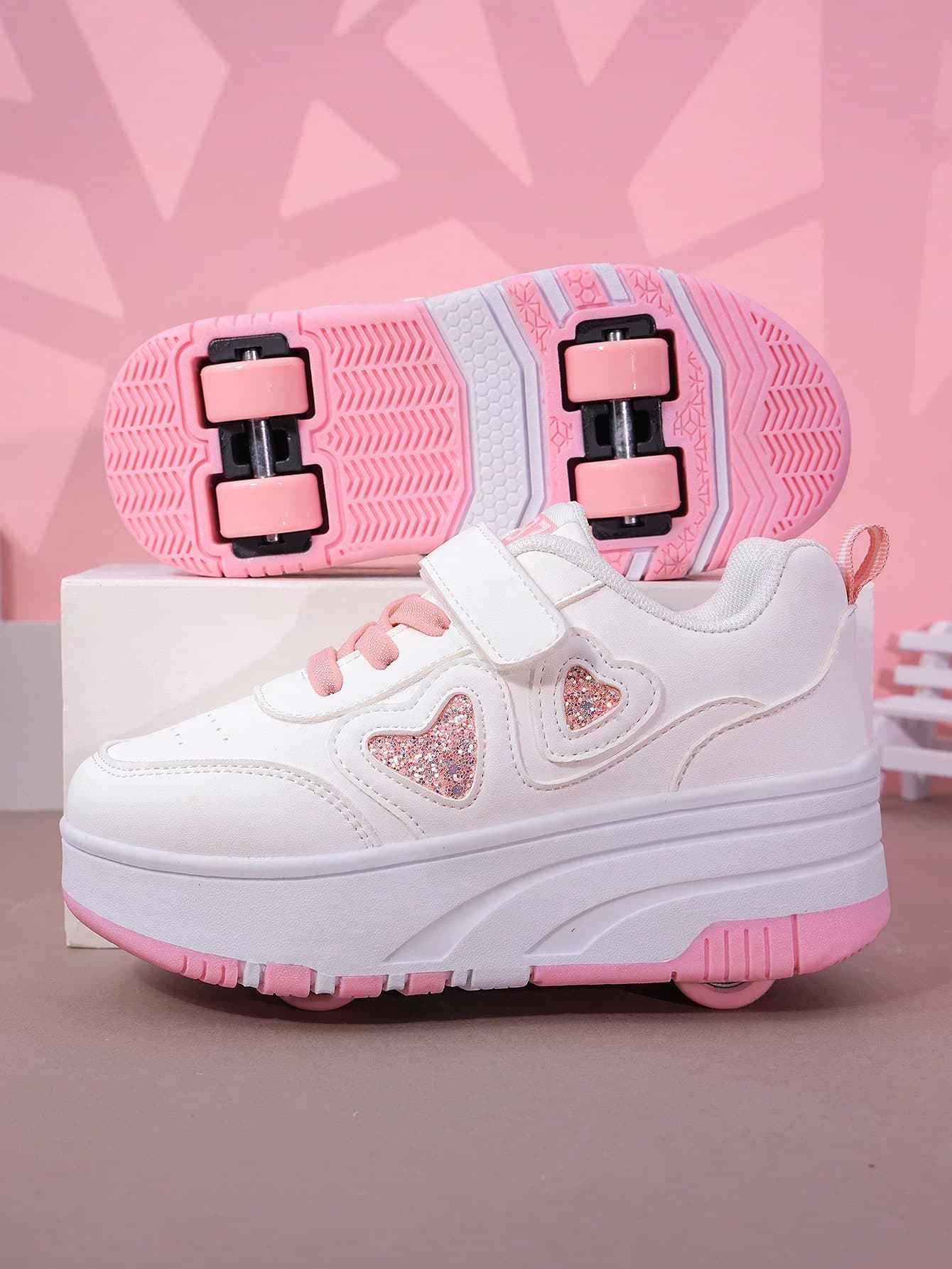 Kids Roller Skate Shoes With 4 Wheels, Detachable Wheels, Roller Skating Shoes, Outdoor Sports Shoes, Fashion Casual Shoes, Hook And Loop Closure, For Boys And Girls