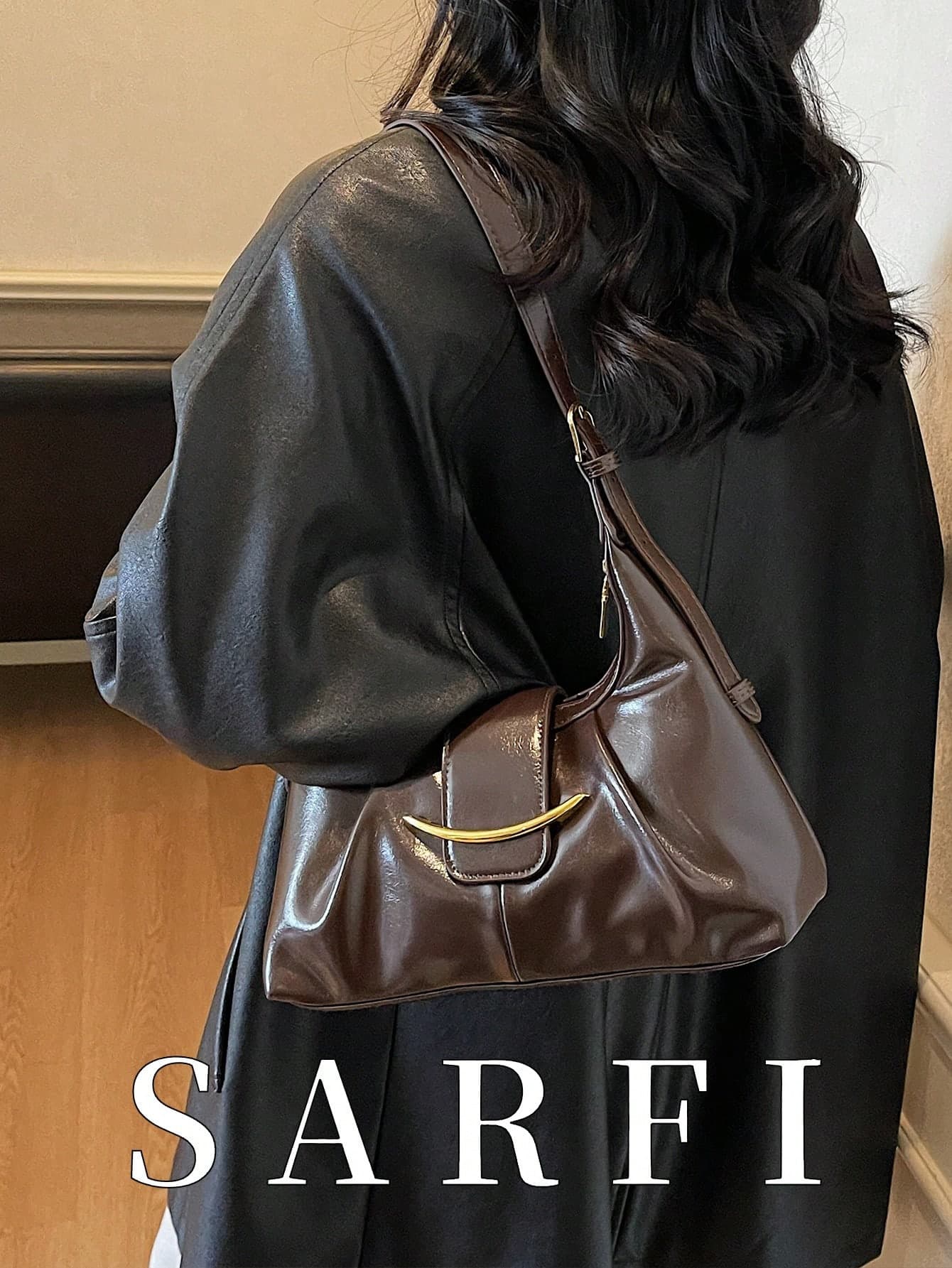 Modern Minimalist High-End Women's Shoulder Bag With Metal Accessories;  Pleated Design Underarm Bag;