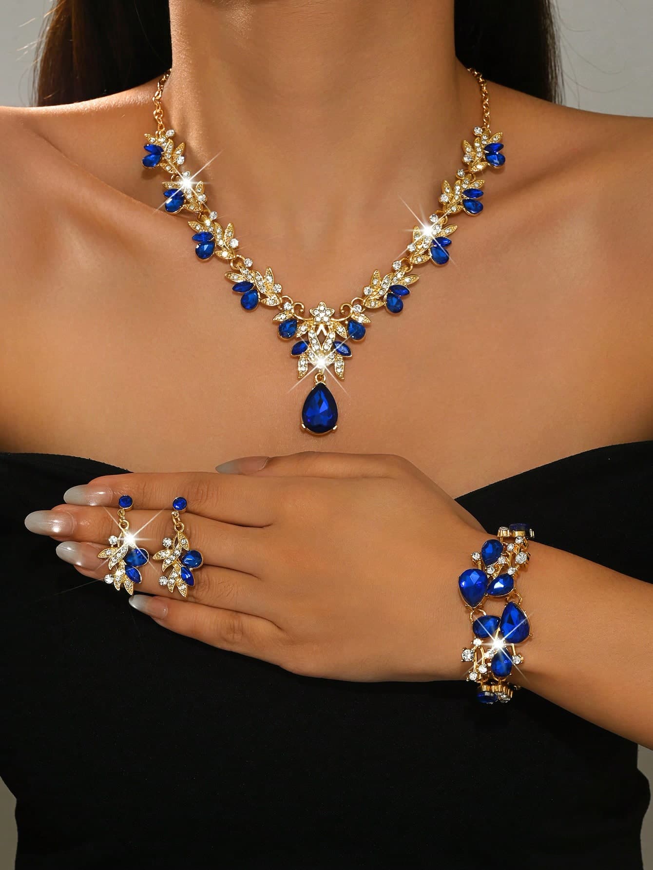 Luxury Wedding Party Women's Dress Rhinestone Decor Jewelry Fashion Shiny Necklace And Earring Set, Ball Gown Jewelry Accessories